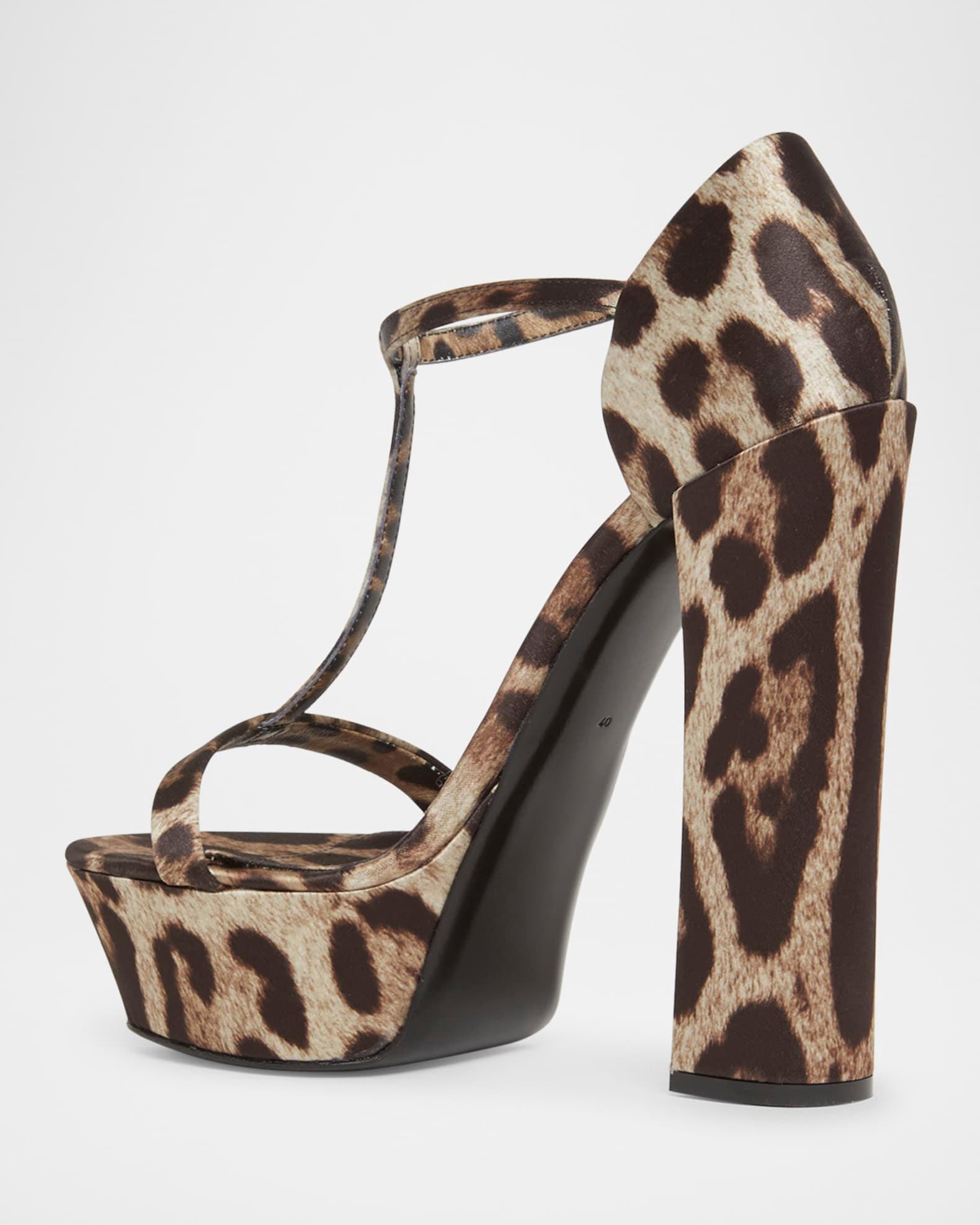 Keira Leopard Satin T-Strap Platform Sandals Product Image