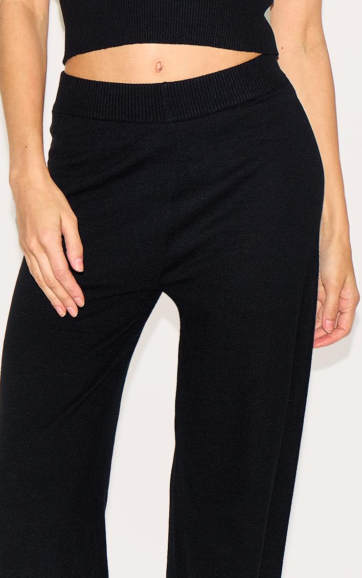Black Basic Knit Wide Leg Pants Product Image