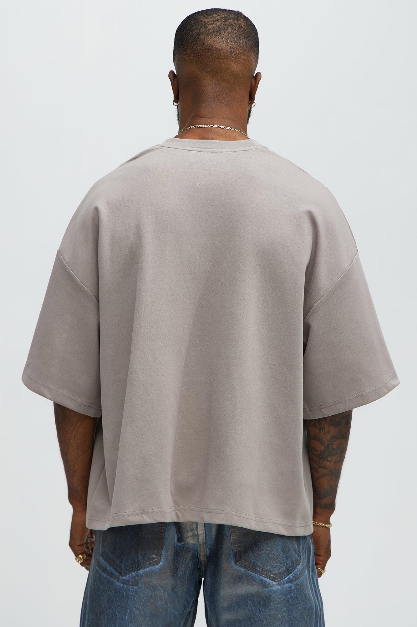 Vertical Wavy Contrast Stitch Boxy Cropped Tee - Taupe Male Product Image