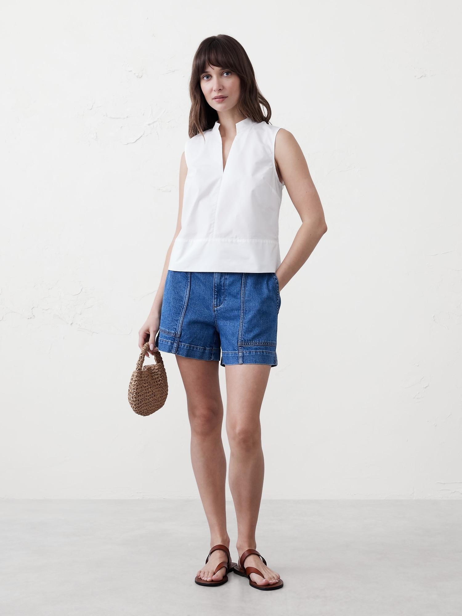 Poplin Split-Neck Top Product Image