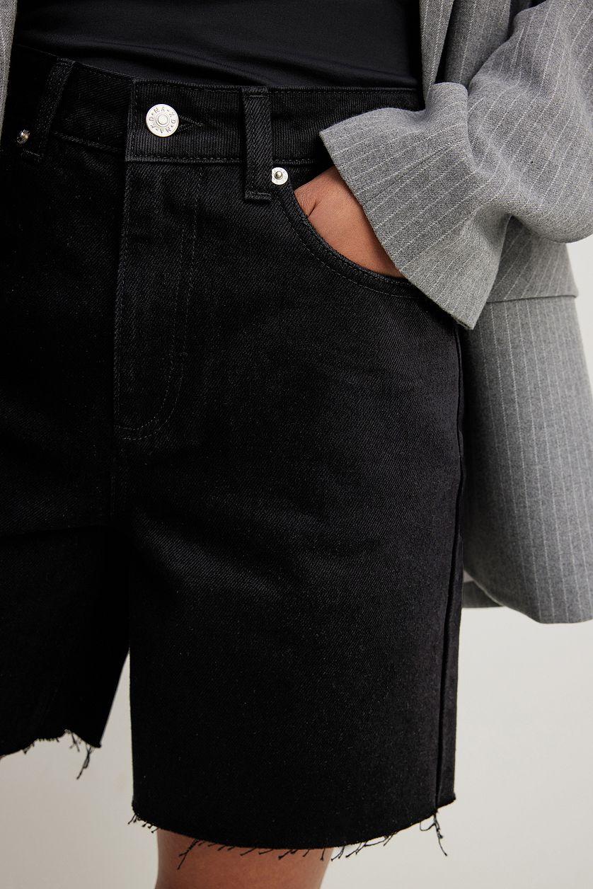 High Waist Raw Hem Denim Shorts Product Image