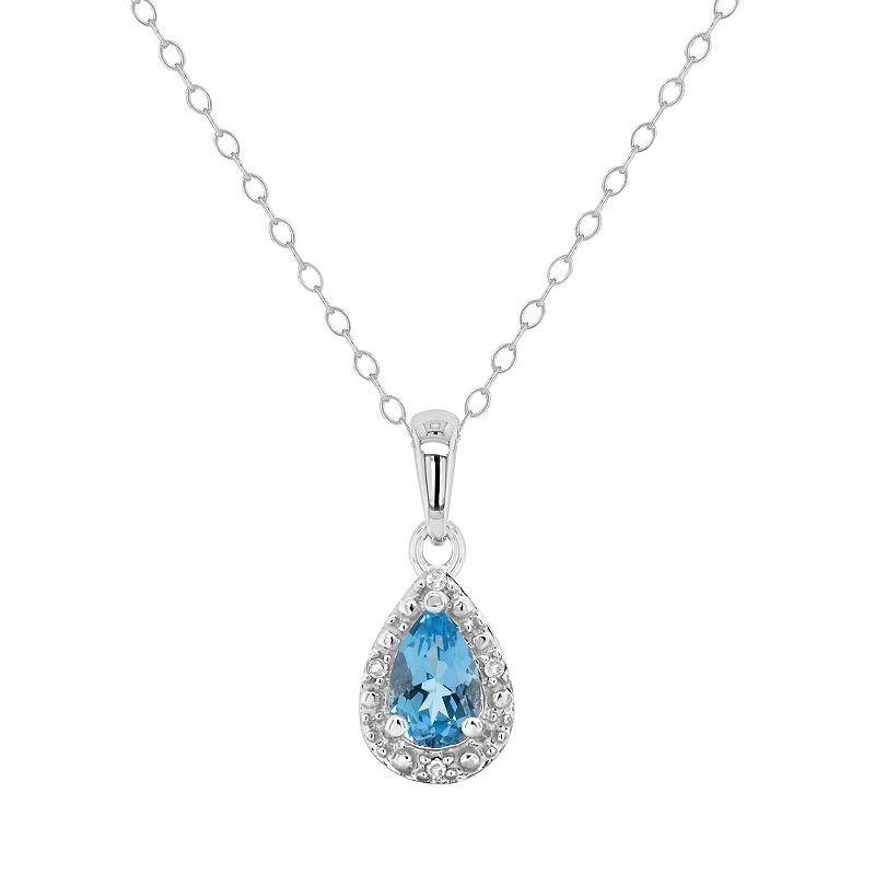 Celebration Gems Sterling Silver Pear Shaped Diamond Accent Frame Pendant Necklace, Womens Blue Topaz Product Image