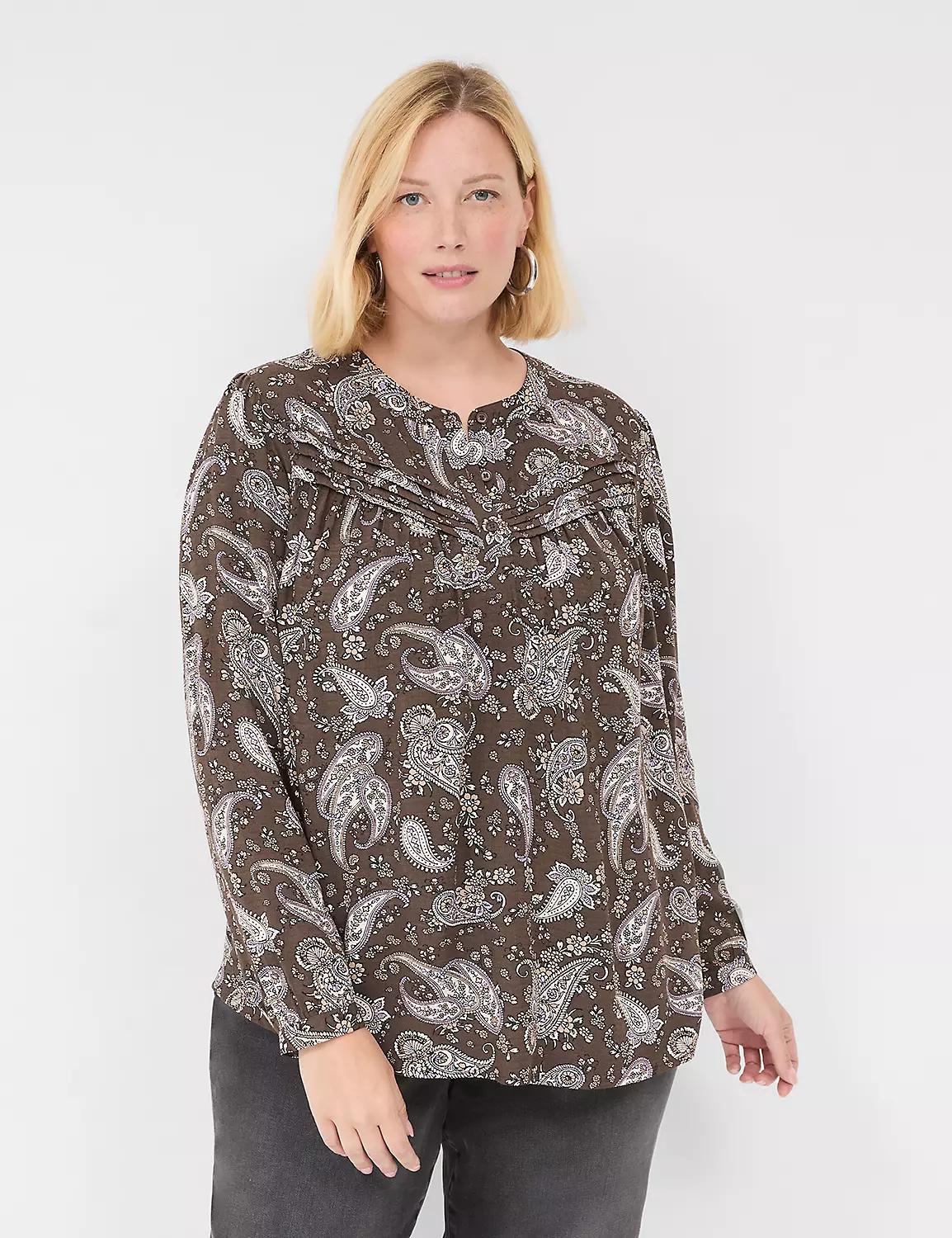Crew-Neck Pintuck Blouse Product Image