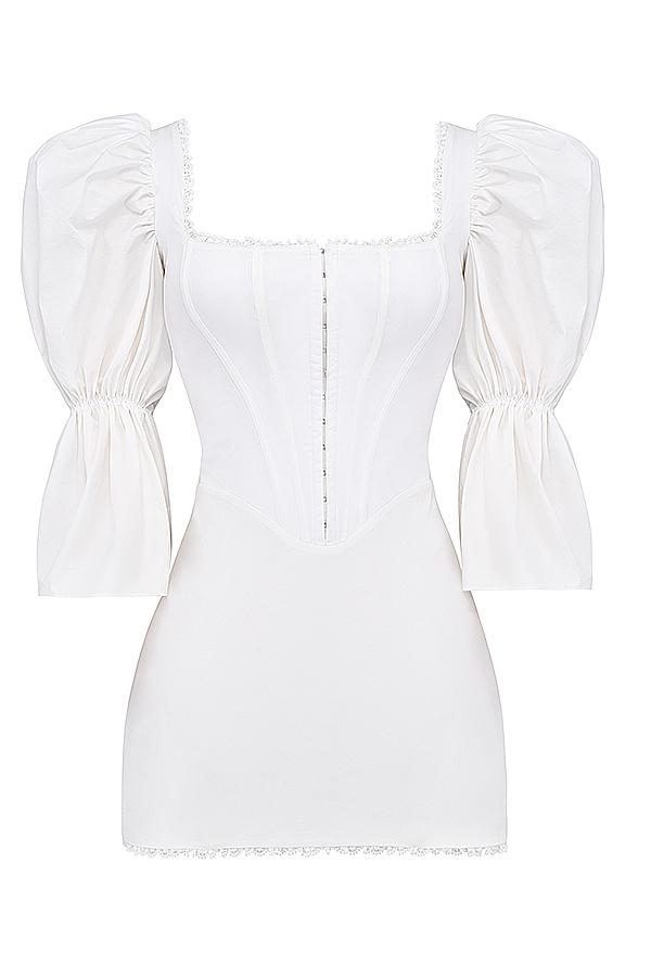 Matilda  white puff sleeve corset dress Product Image