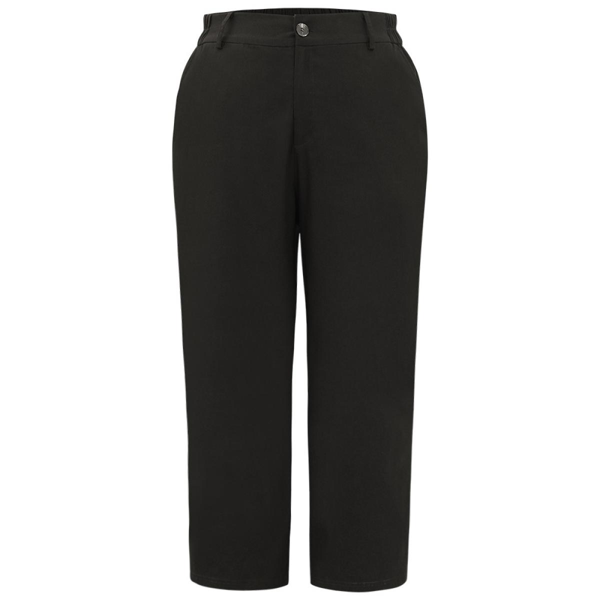 Plus Size Solid Button Up Straight Leg Pants Women Black Workwear Essentials Straight Leg High Rise Work Pants BloomChic 12/L Product Image