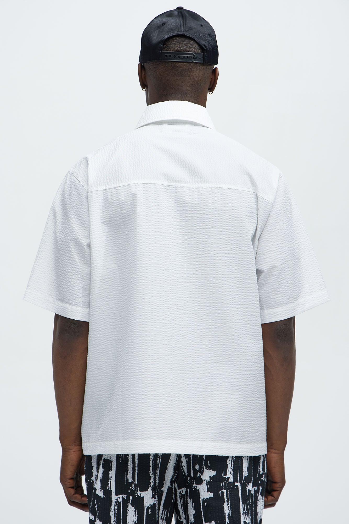 Seersucker Short Sleeve Button Up Shirt - White Product Image