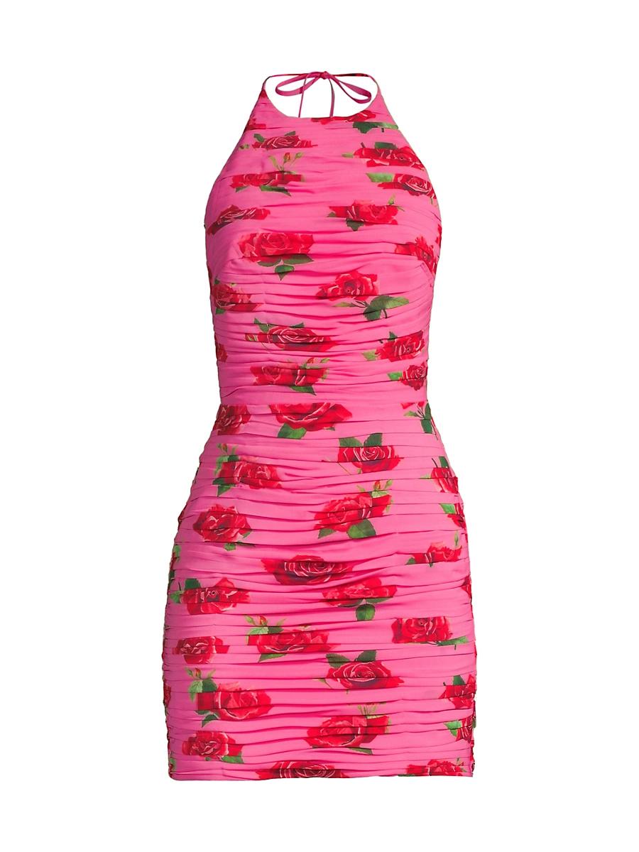 Womens Sonia Floral-Print Ruched Halter Minidress Product Image