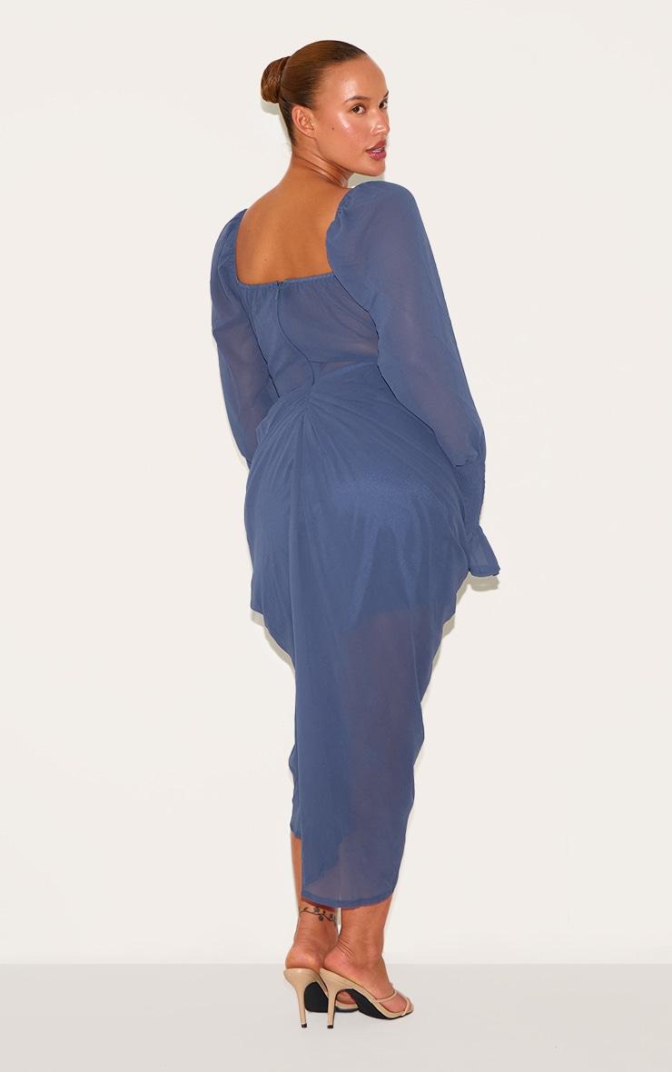 Plus Mineral Blue Satin Insert Draped Chiffon Midi Dress Product Image