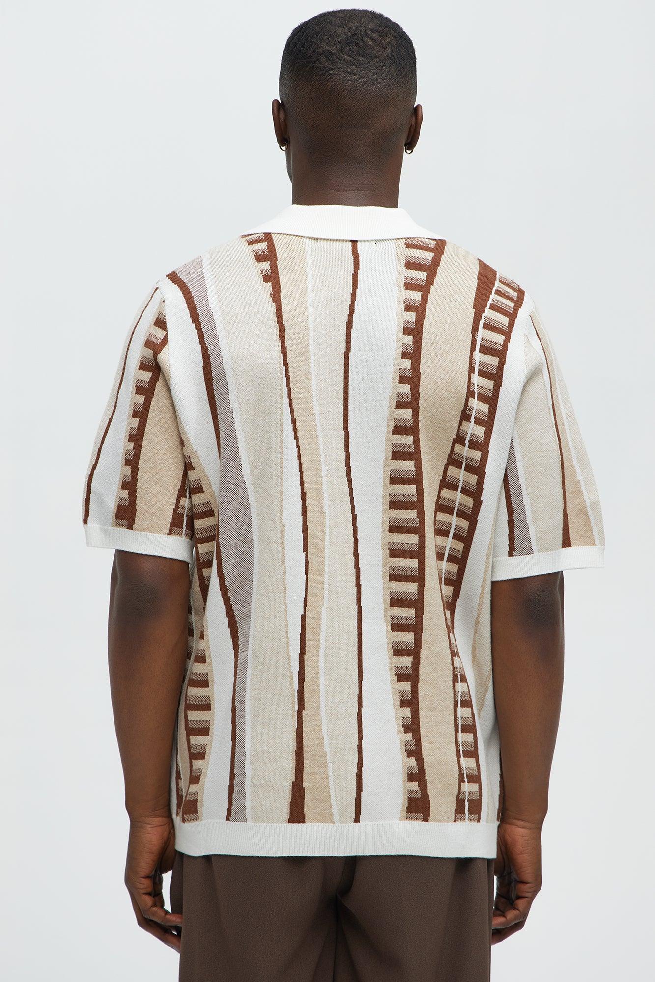 Neil Cuban Collar Knitted Shirt - Cream/combo Product Image