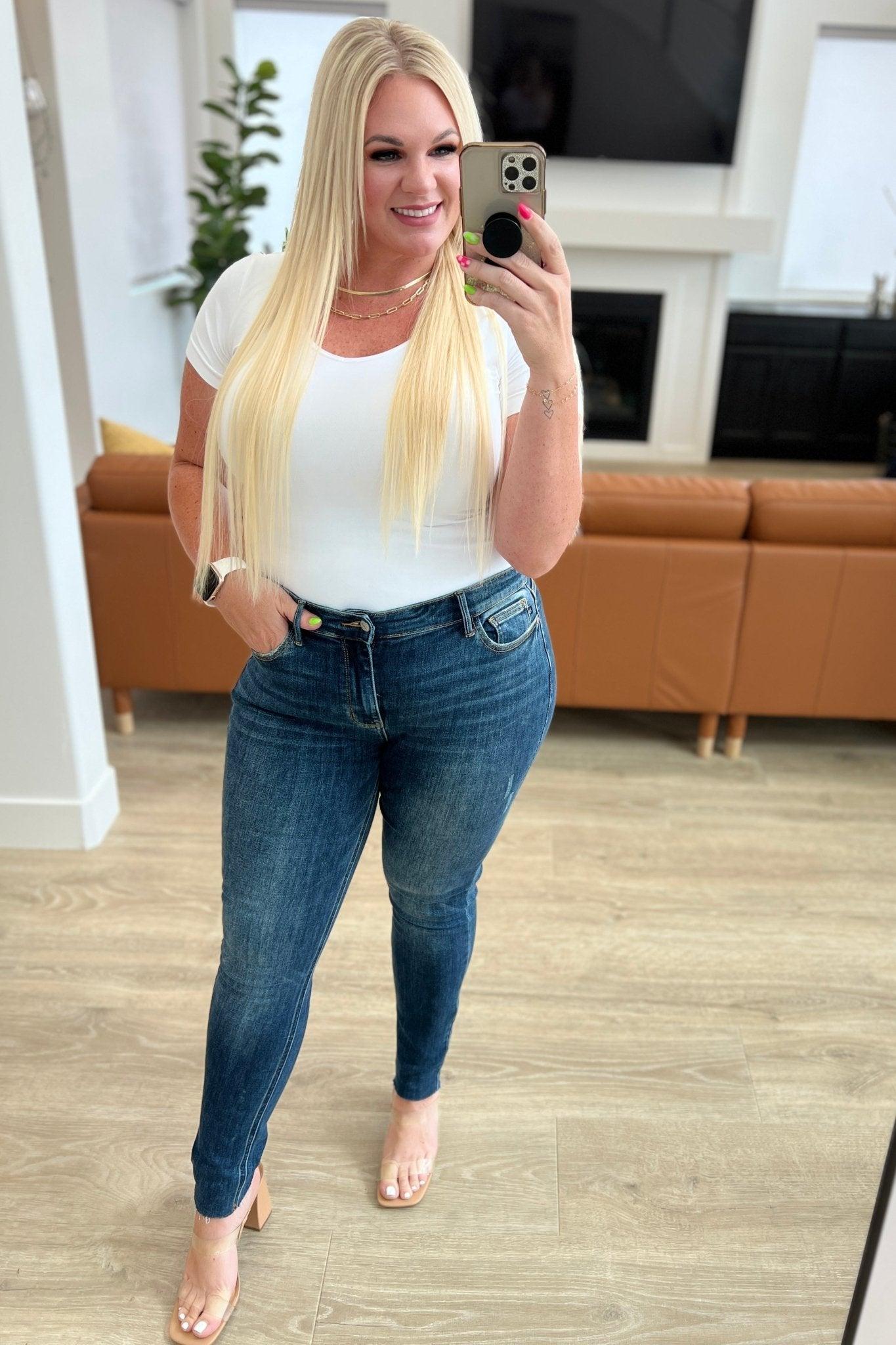 Lydia Mid Rise Vintage Raw Hem Skinny Jeans (Online Exclusive) Product Image