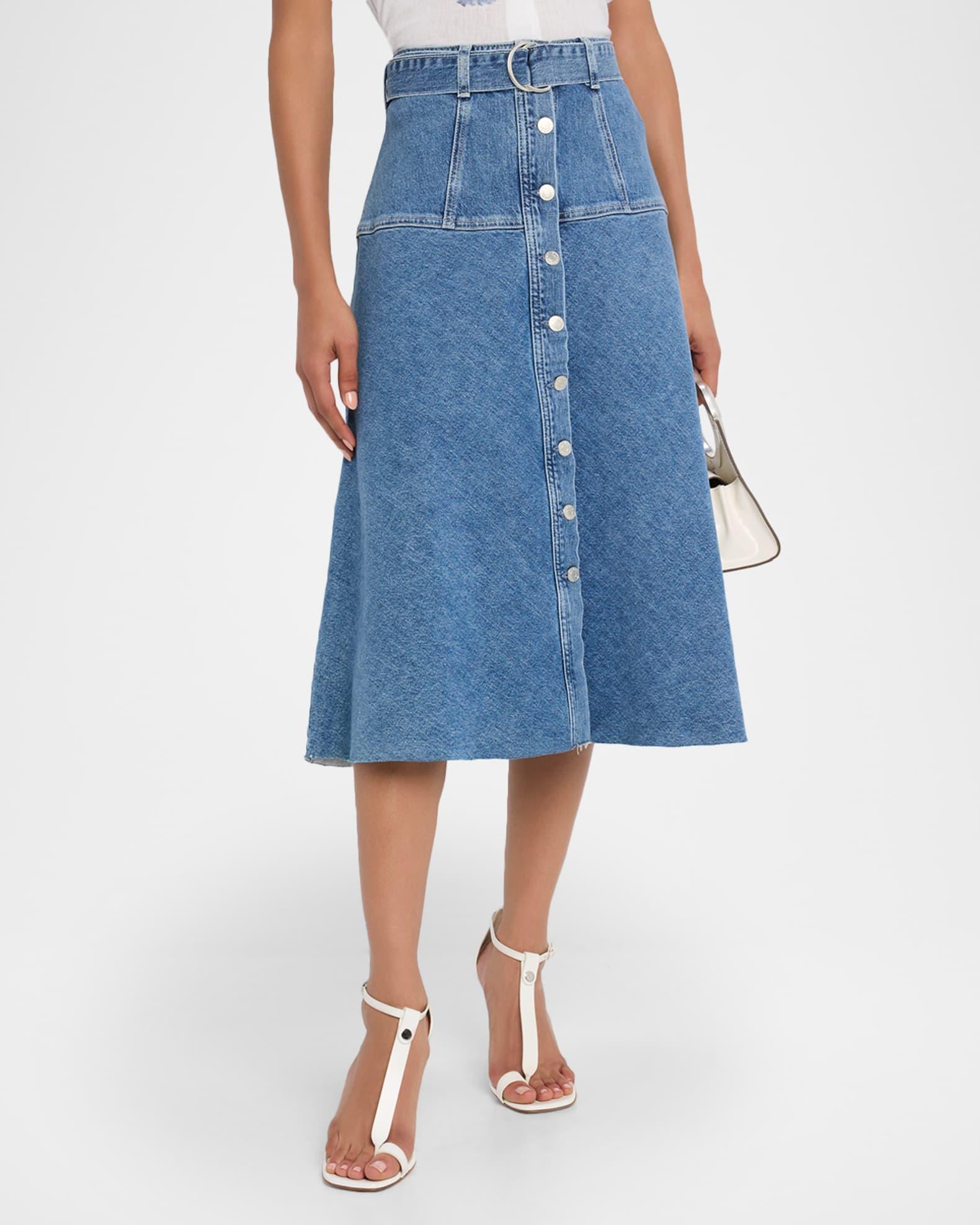 Loma Belted Denim Midi Skirt Product Image