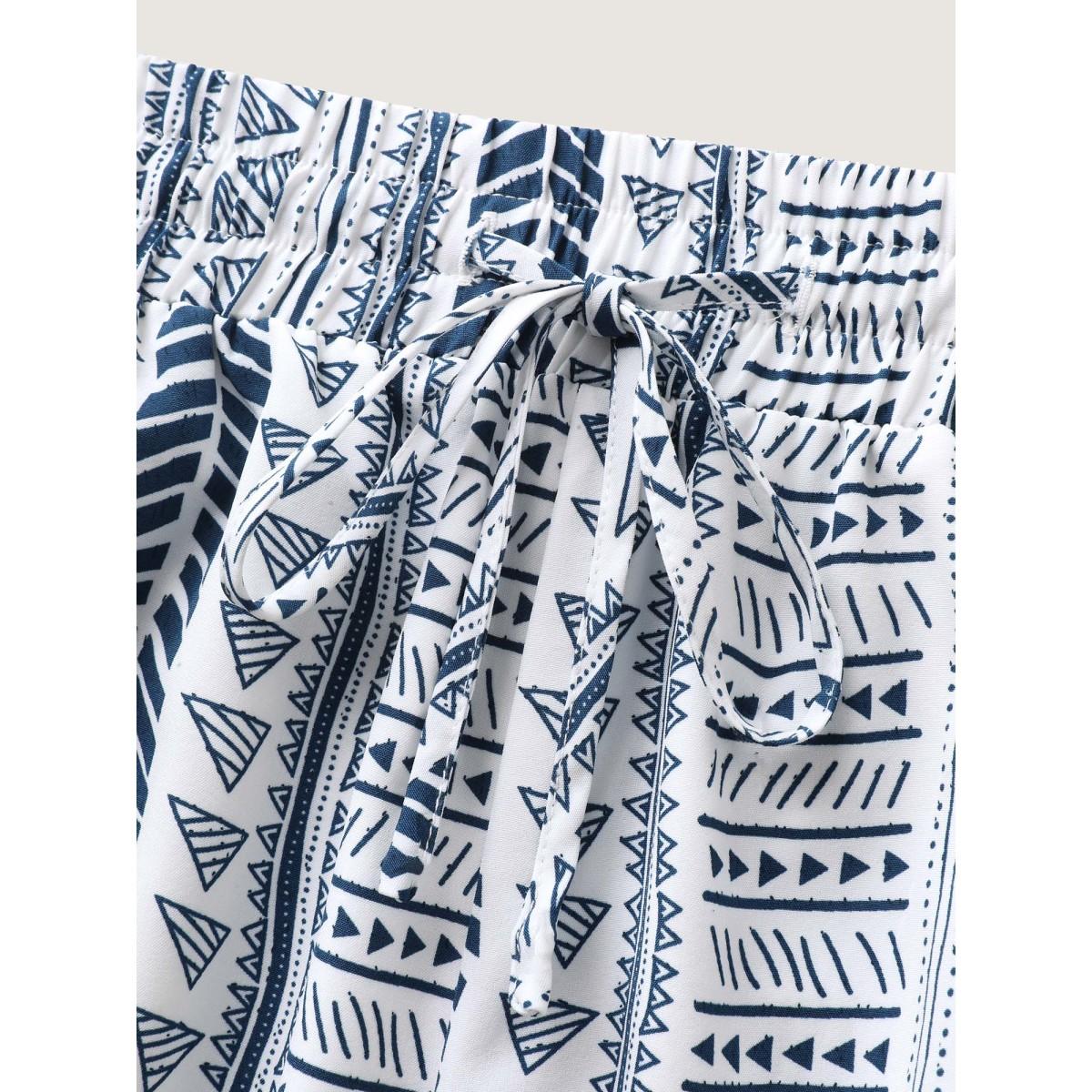 Plus Size Boho Stripe Drawstring Straight-Leg Shorts Women LightBlue Resort Drawstring Straight Leg Vacation Shorts BloomChic 18-20/2X Product Image