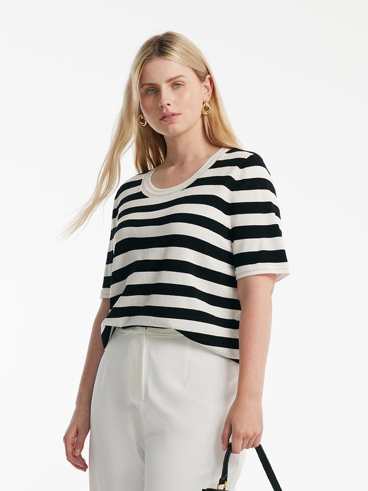 Round Neck Striped Knitted Women Top Product Image