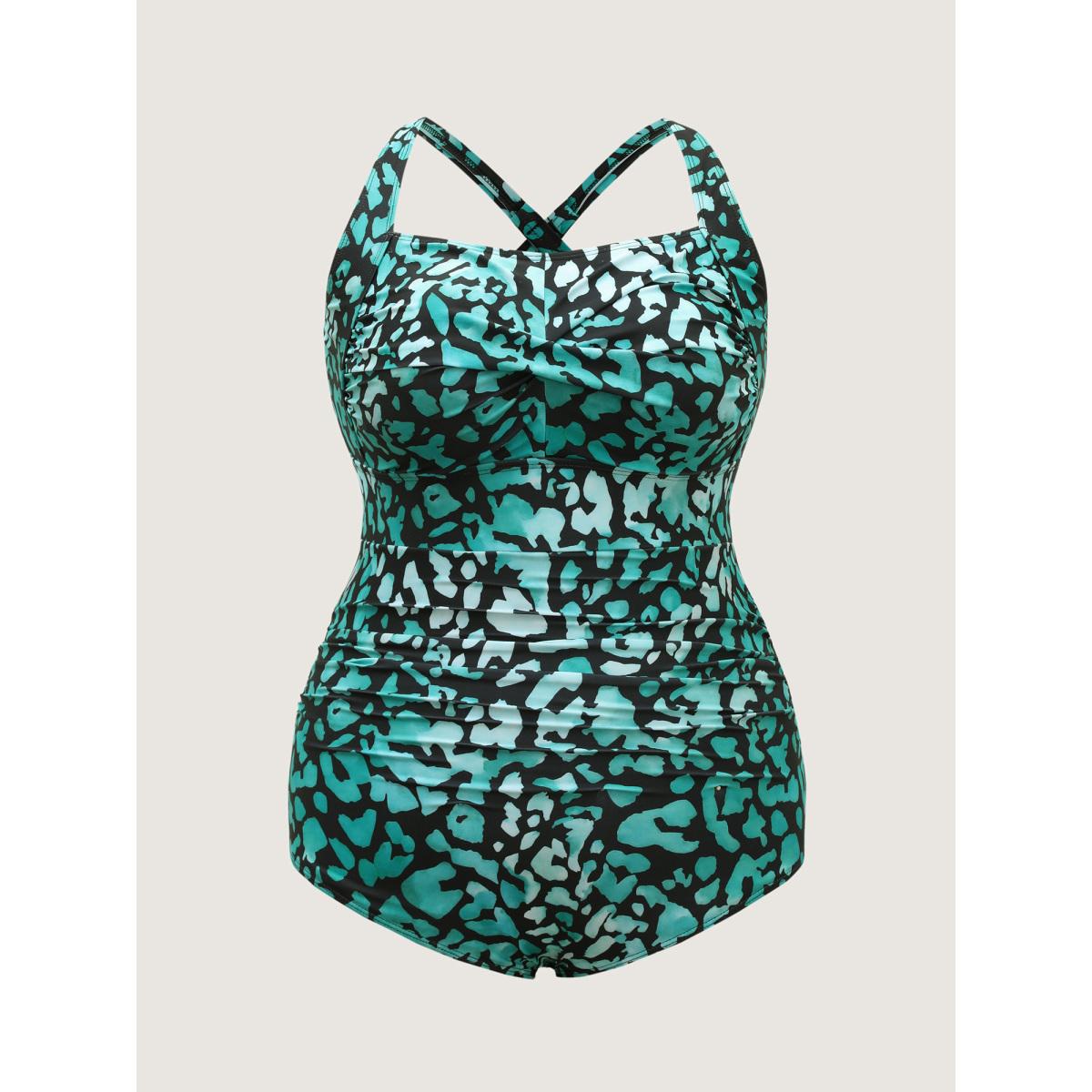 Plus Size Leopard Twist Front One-Piece Swimsuit Women's Swimwear Emerald Resort Gathered Curve Bathing Suits High stretch One Pieces BloomChic 28/5X Product Image