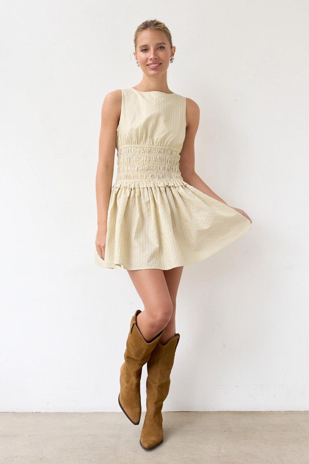 Pinstriped Smocked Minidress Product Image
