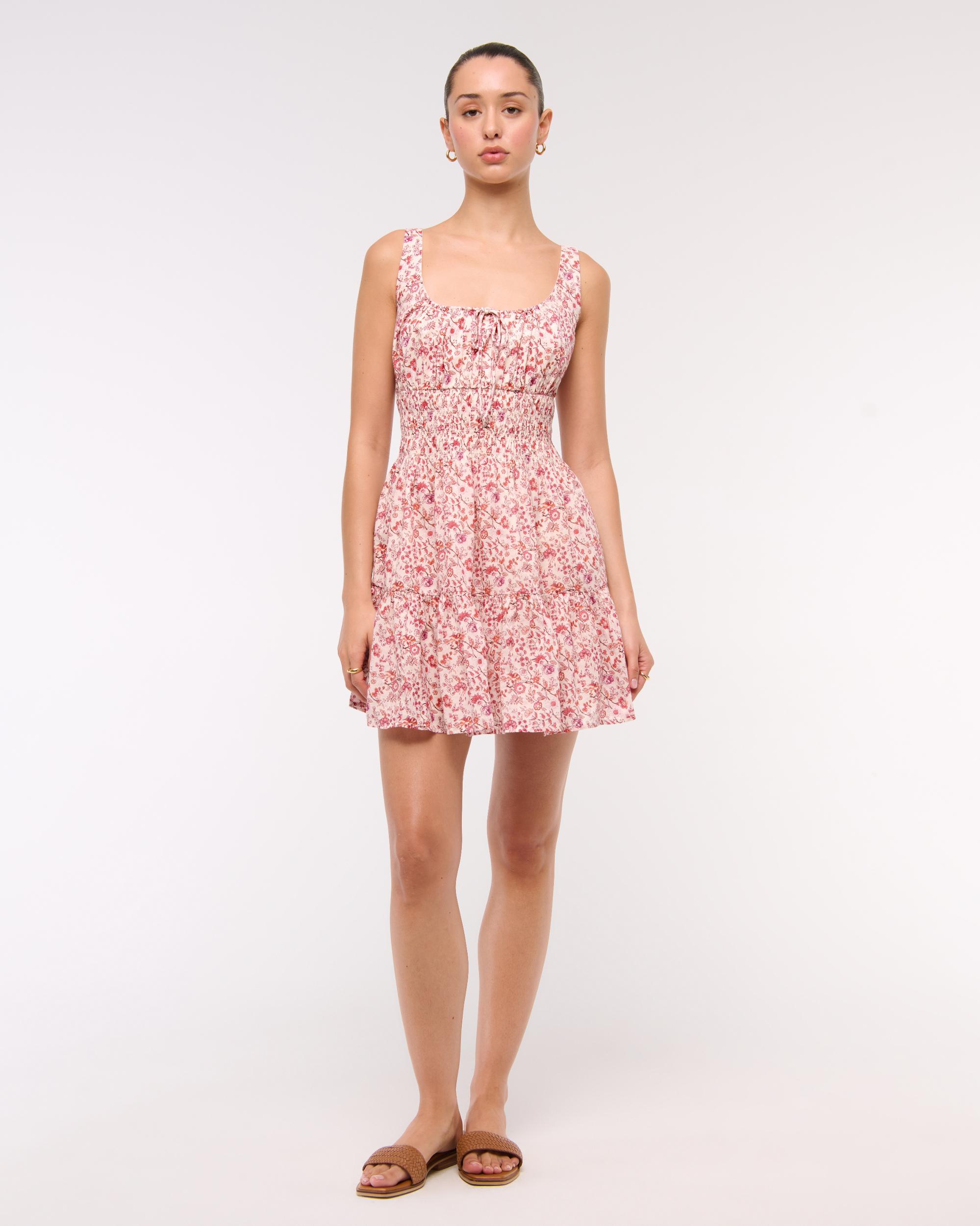 Smocked Tie-Front Mini Dress Product Image