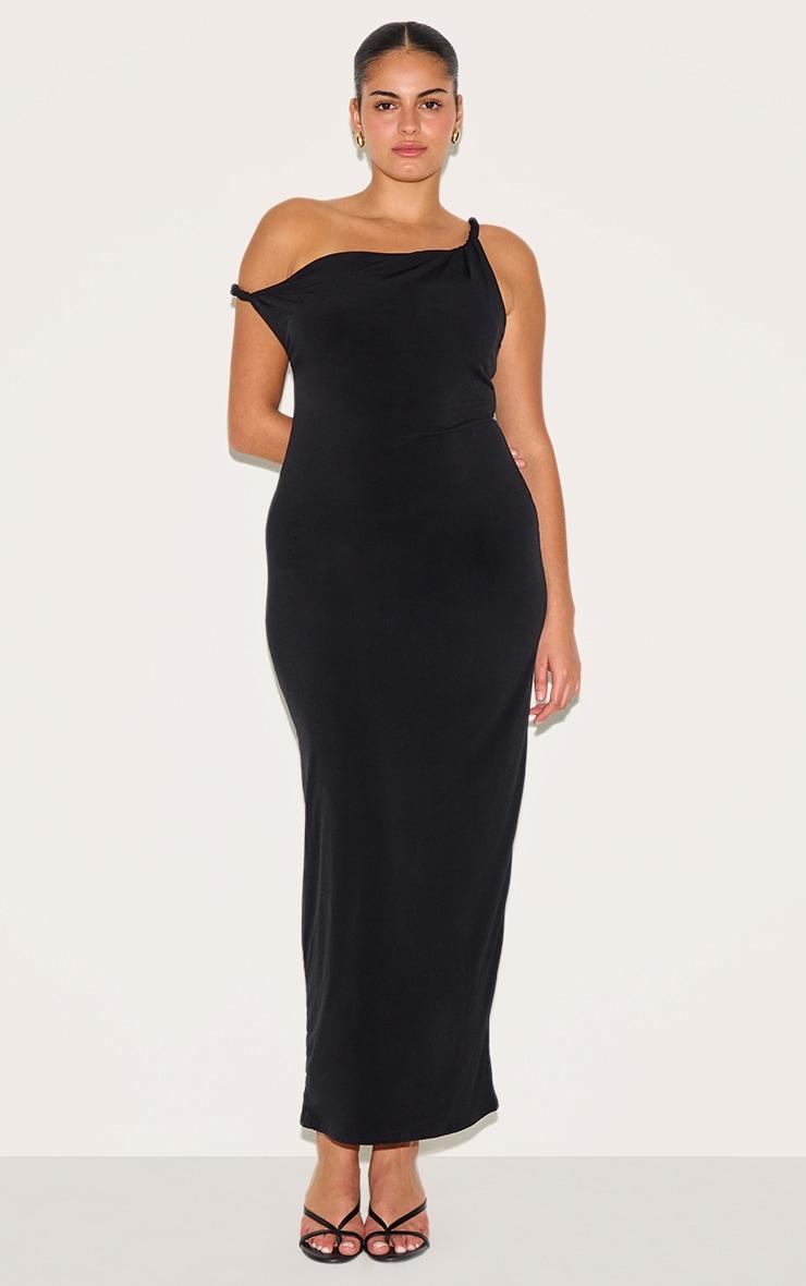 Plus Black Off Shoulder Twisted Maxi Dress Product Image