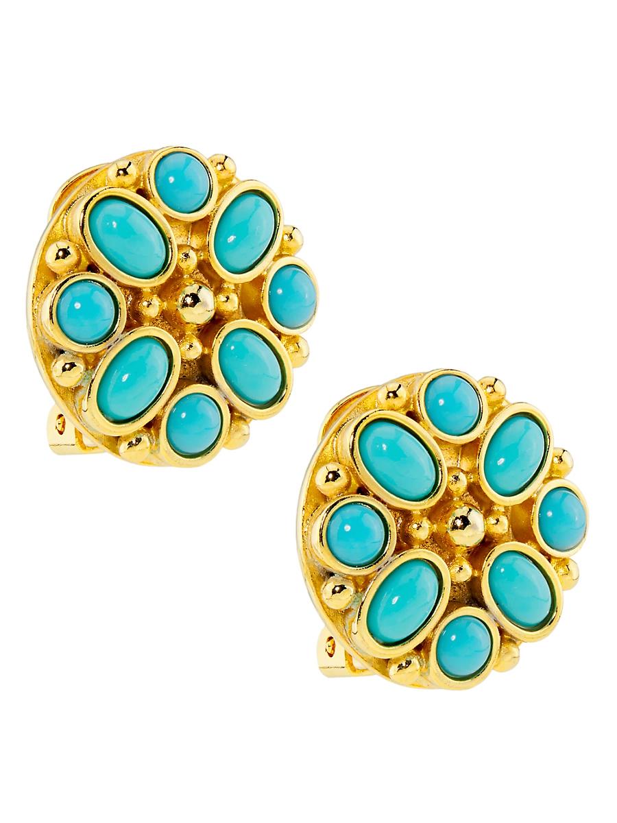 Womens Goldtone & Glass Cabochon Button Clip-On Earrings Product Image