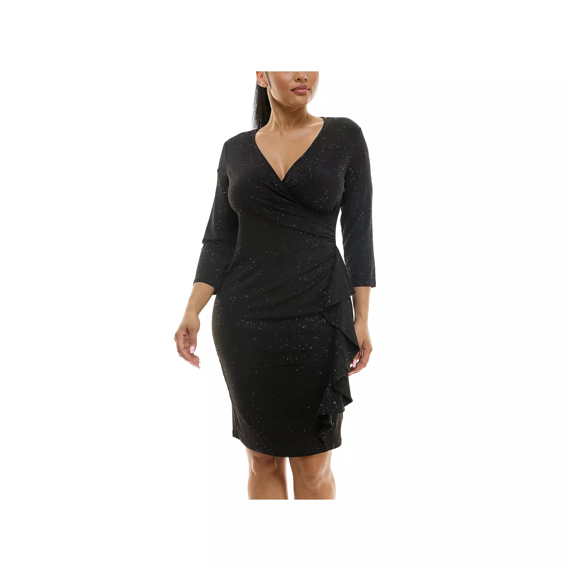 Women's Nina Leonard Faux Wrap Ruffle Dress,  Product Image