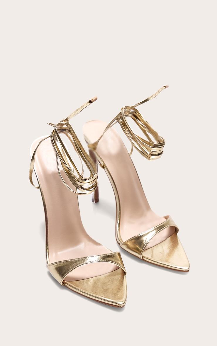 Gold PU Point Toe Lace Up High Heeled Sandals Product Image