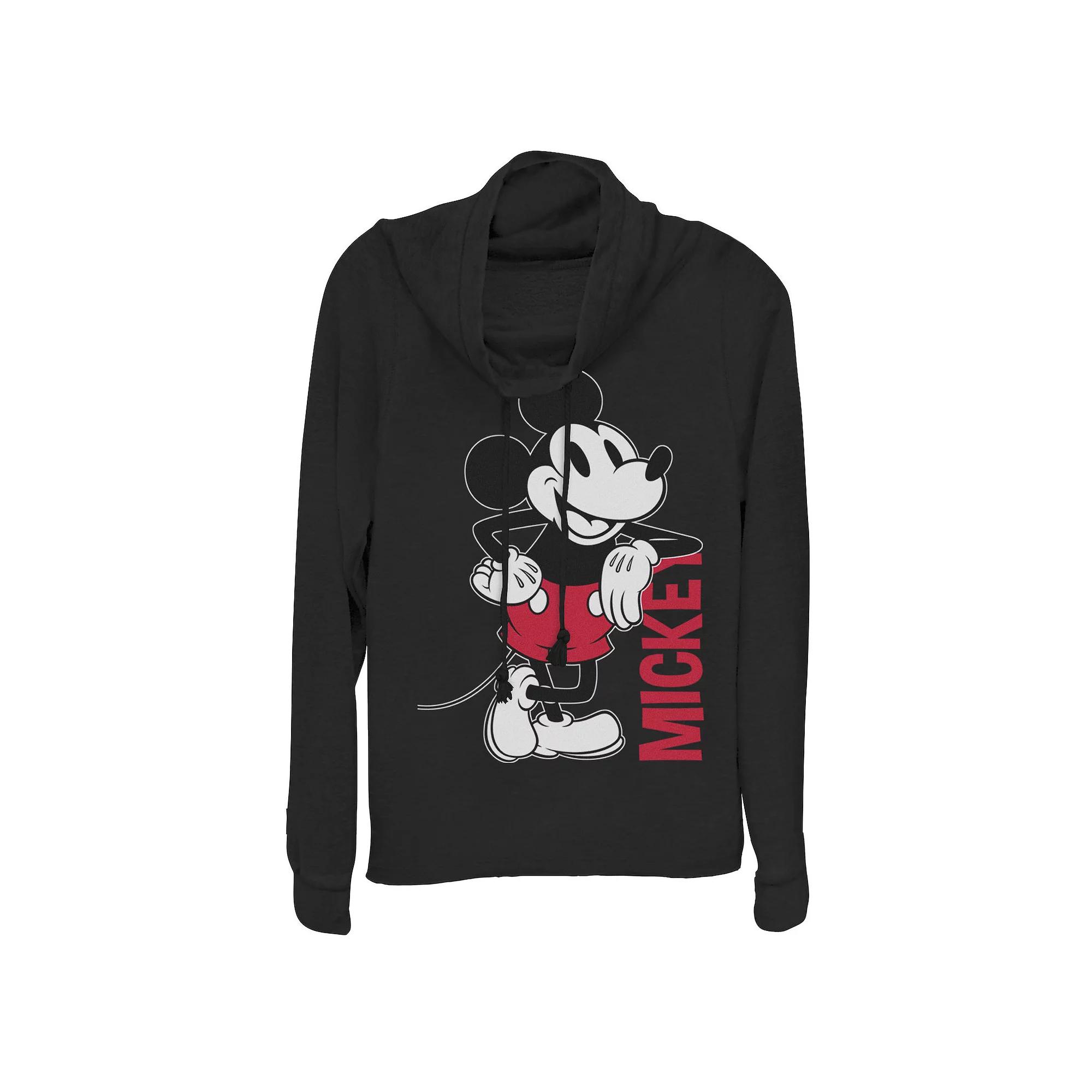 Disney's Mickey Mouse Juniors' Vintage Cowlneck Graphic Lightweight Long Sleeve, Girl's, Size: XS, Black Product Image