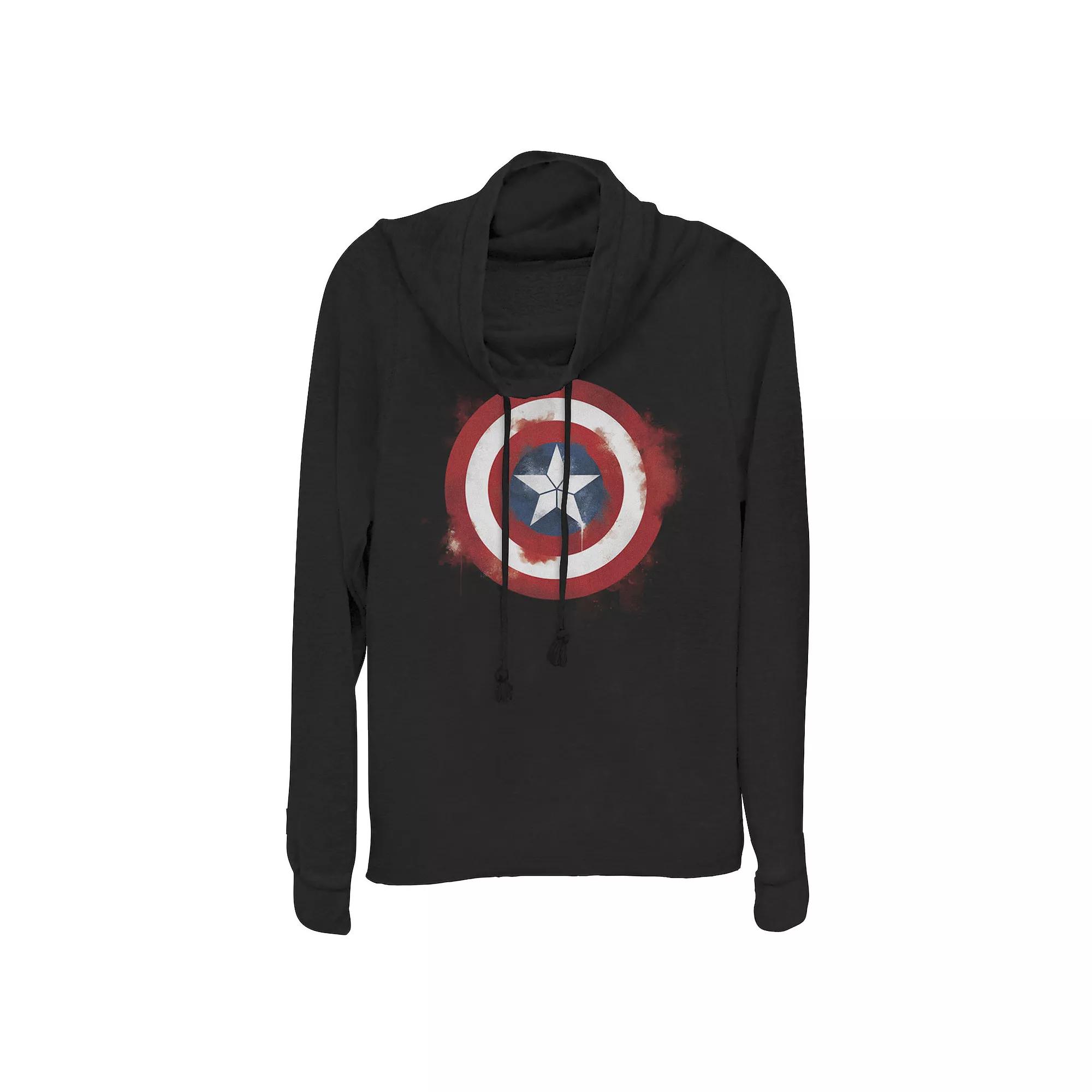 Juniors' Marvel Avengers Endgame Spray Paint Captain America Cowlneck Graphic Lightweight Long Sleeve, Girl's,  Product Image