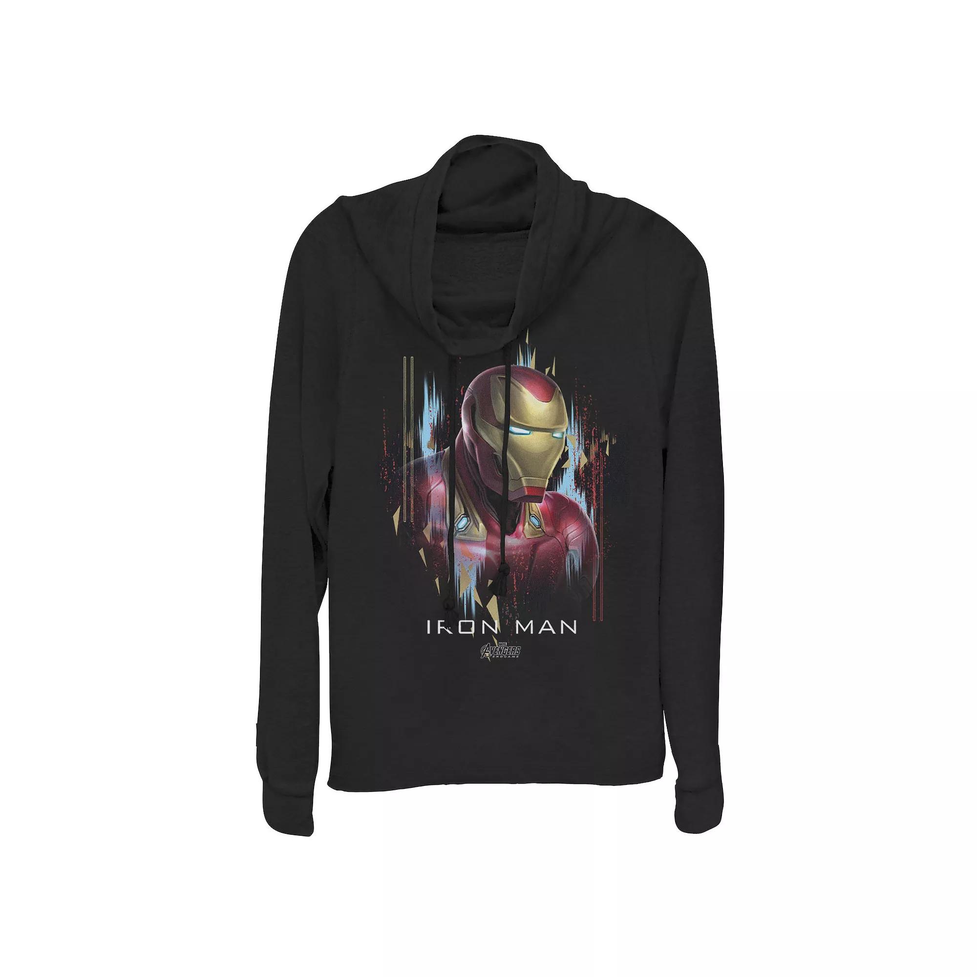Juniors' Marvel Avengers Endgame Iron Man Splatter Cowlneck Graphic Lightweight Long Sleeve, Girl's,  Product Image