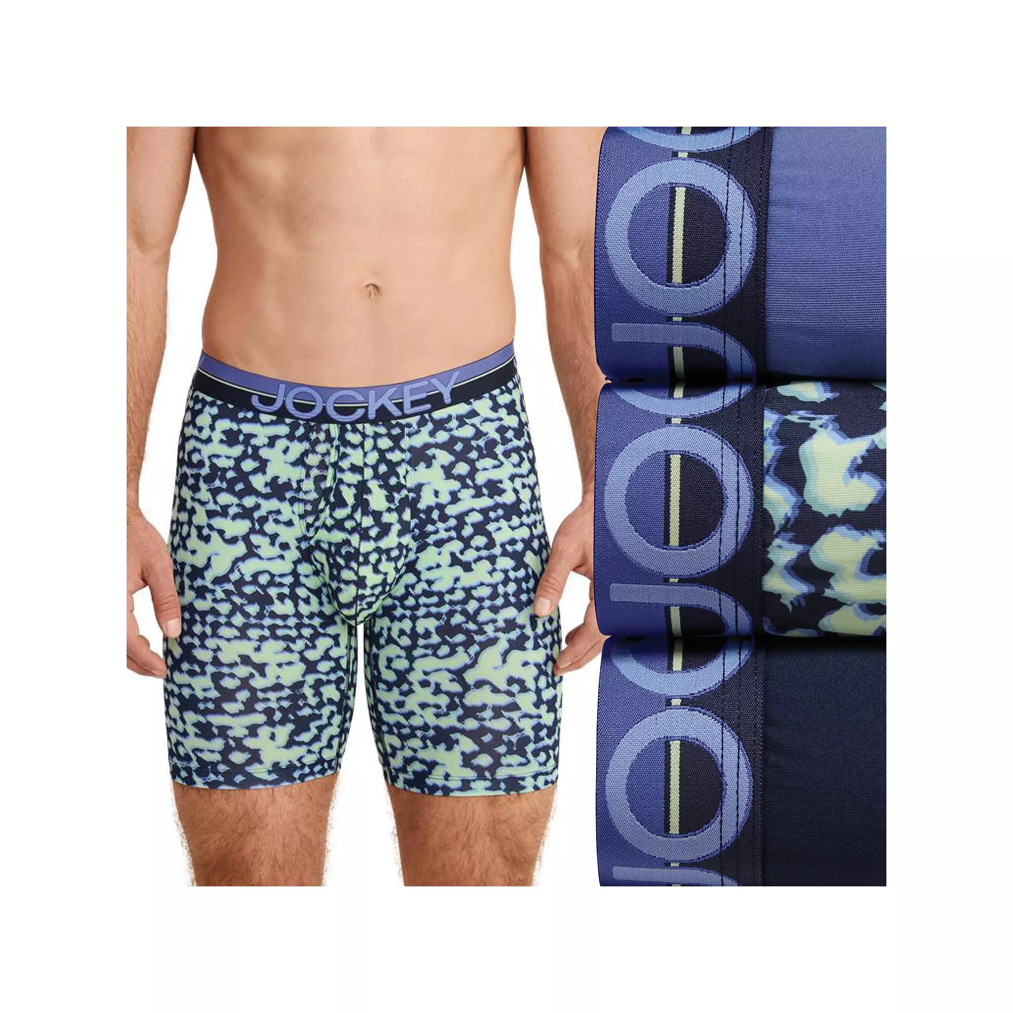 Men's Jockey® Infinite Cool 3-pack Microfiber Stretch 8" Long Leg Boxer Briefs, Size: XXL, Blue Stencils Product Image