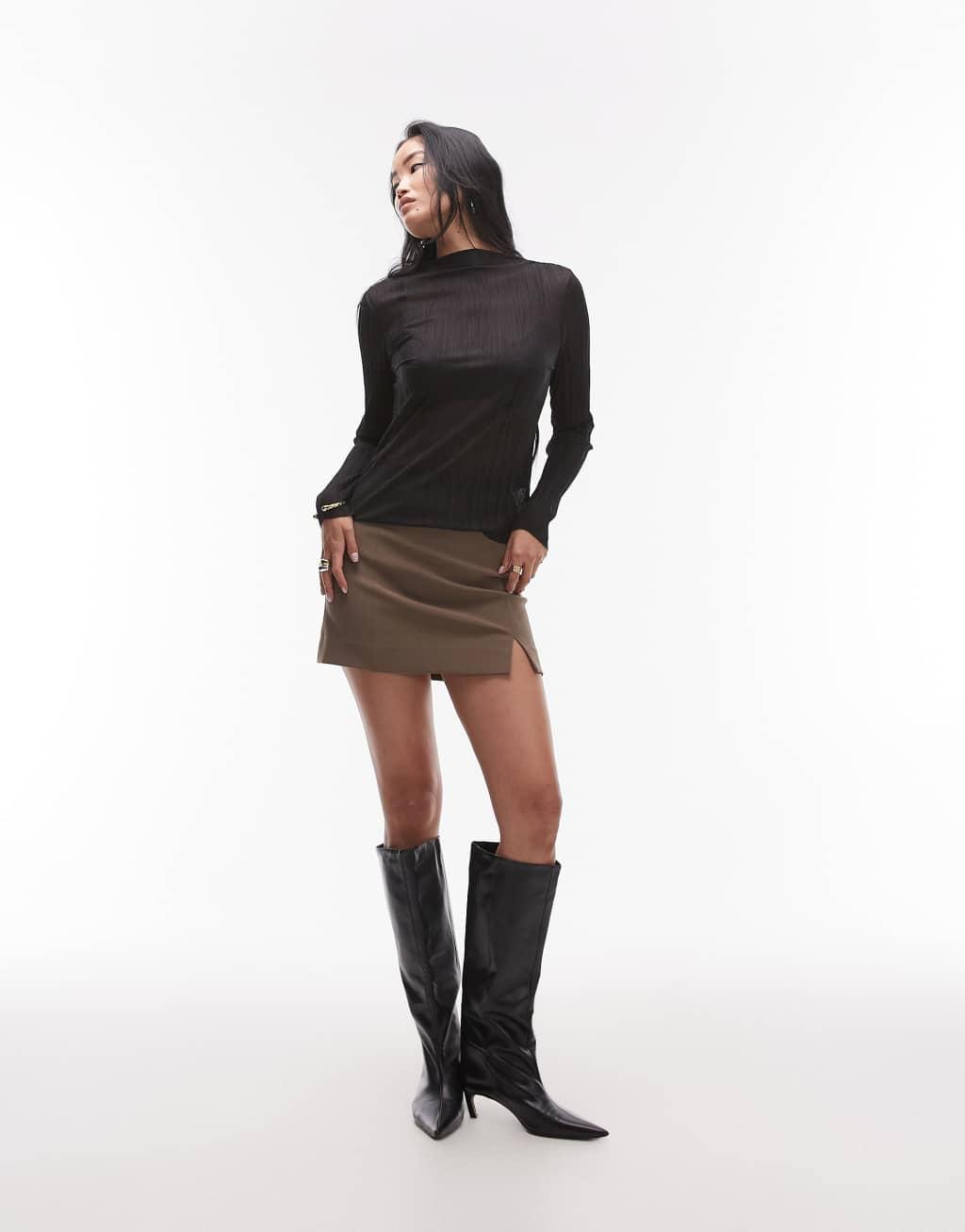 & Other Stories a-line paneled mini skirt with split in brown Product Image