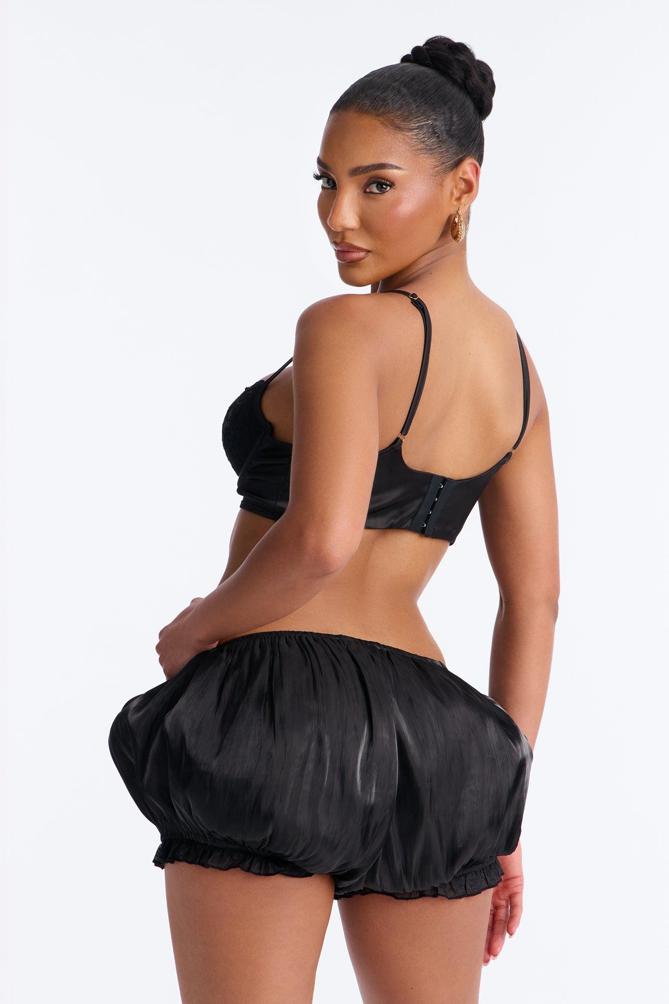Mia Satin Bubble Hem Micro Short - Black Female Product Image