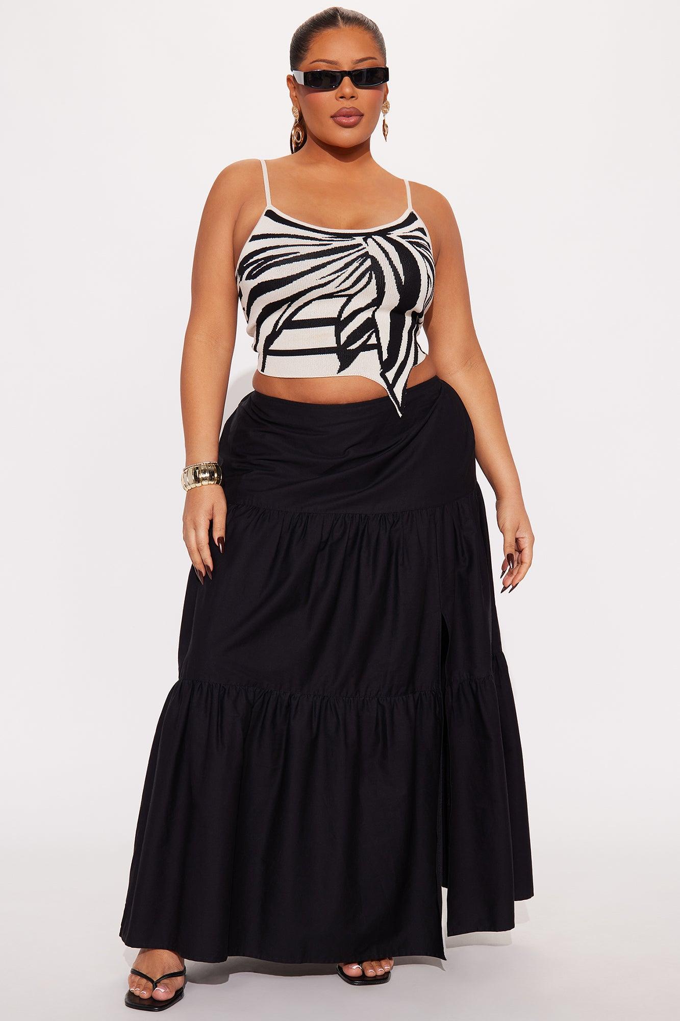 Zoey Poplin Tiered Maxi Skirt - Black Product Image