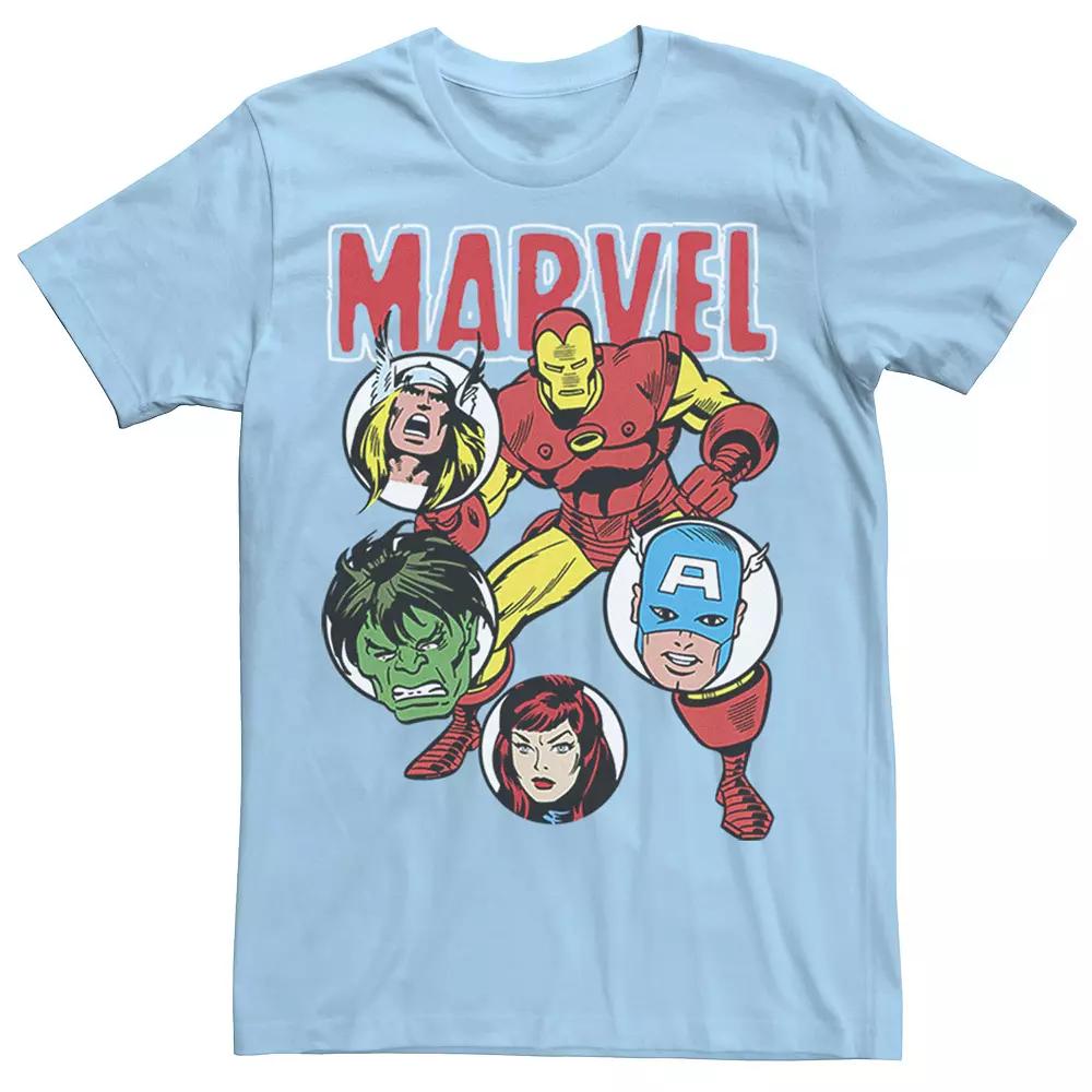 Men's Marvel Avengers Classic Group Shot Circles Graphic Tee, Size: Small, Light Blue Product Image