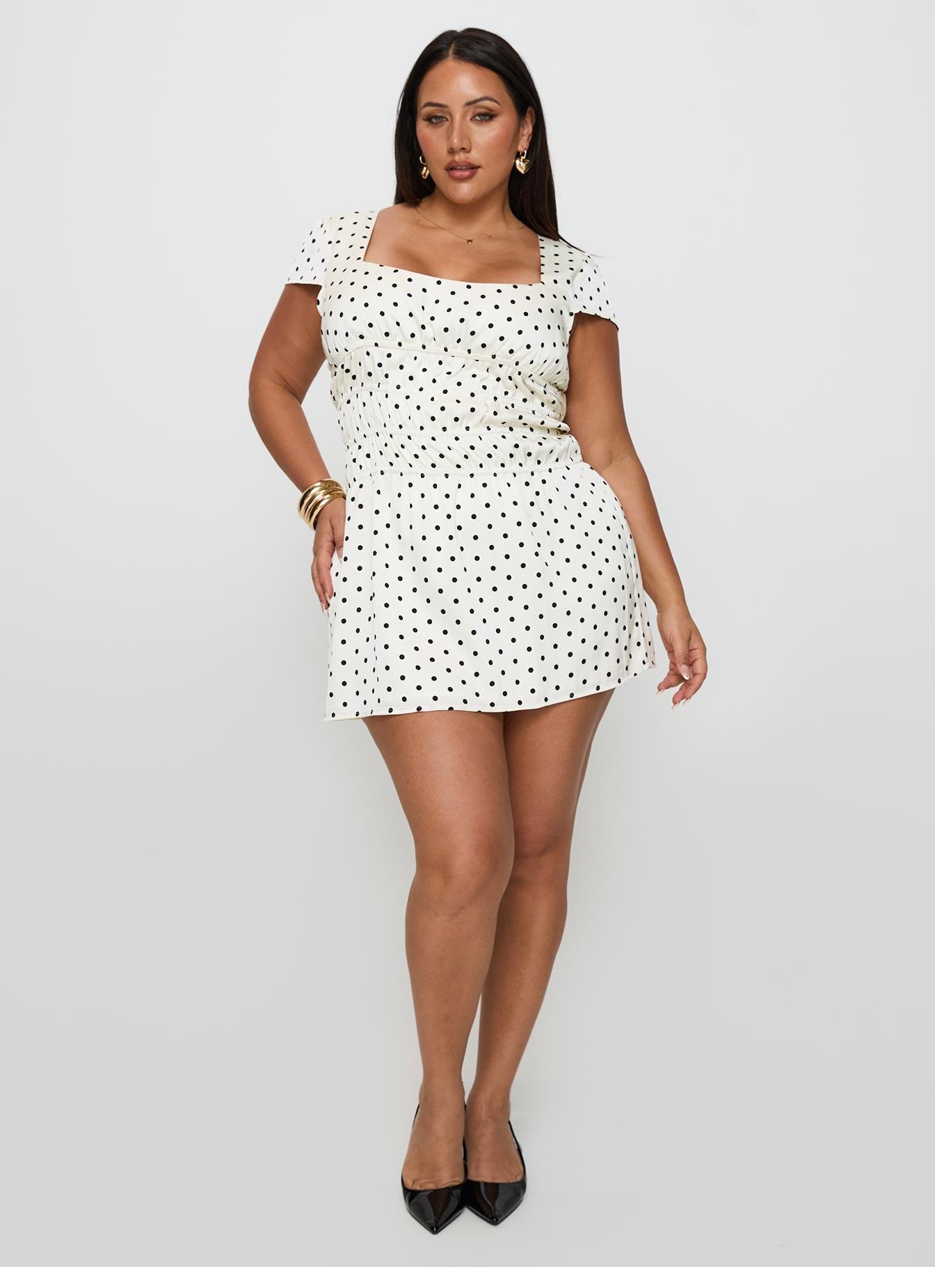Evangelie Ruched Mini Dress White Polka Curve Product Image