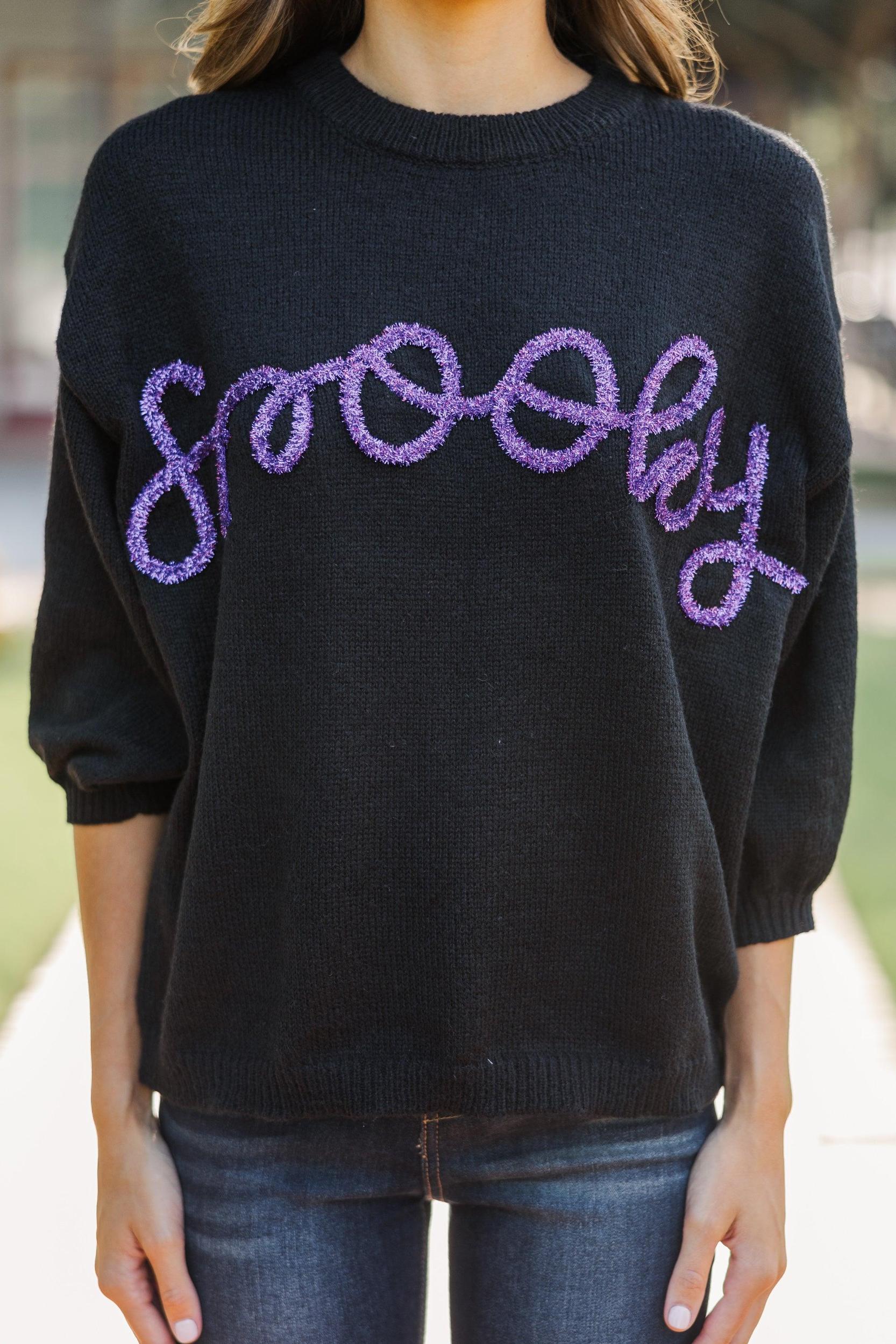 Let's Get Spooky Black Script Sweater Female Product Image