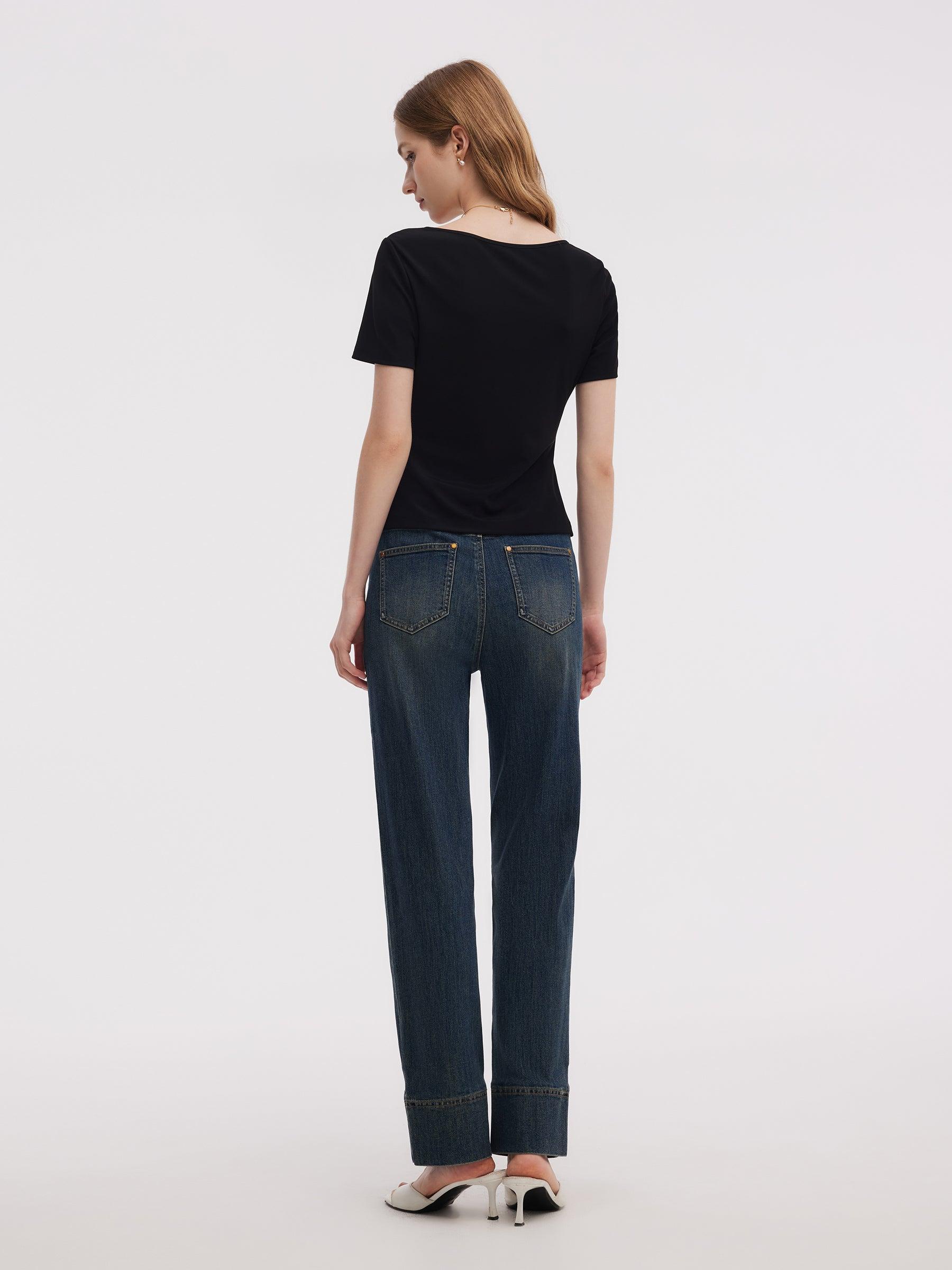 Denim Women Ankle-Length Cuffed Jeans Product Image