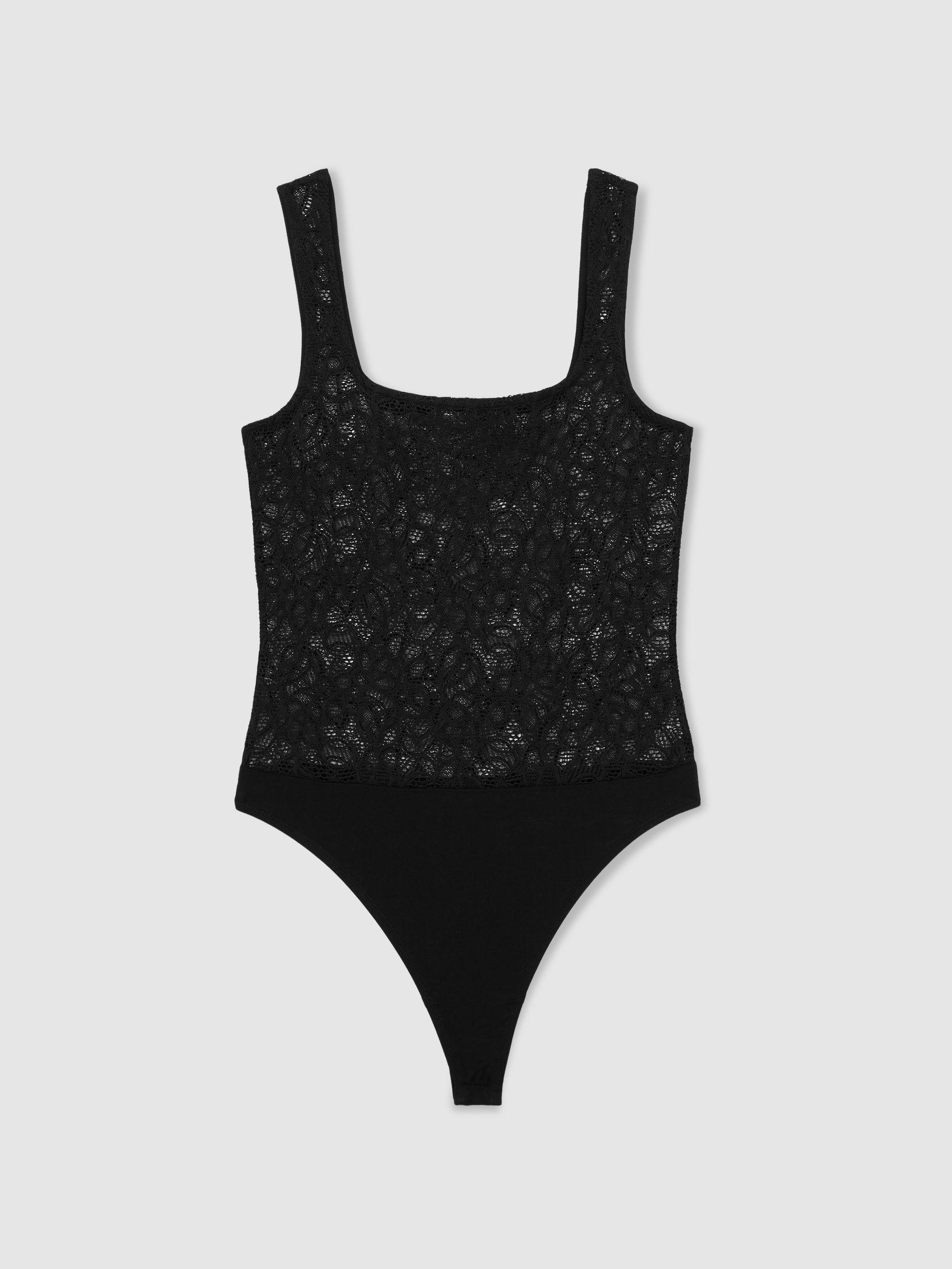 Floral Print Lace Bodysuit in Black Product Image