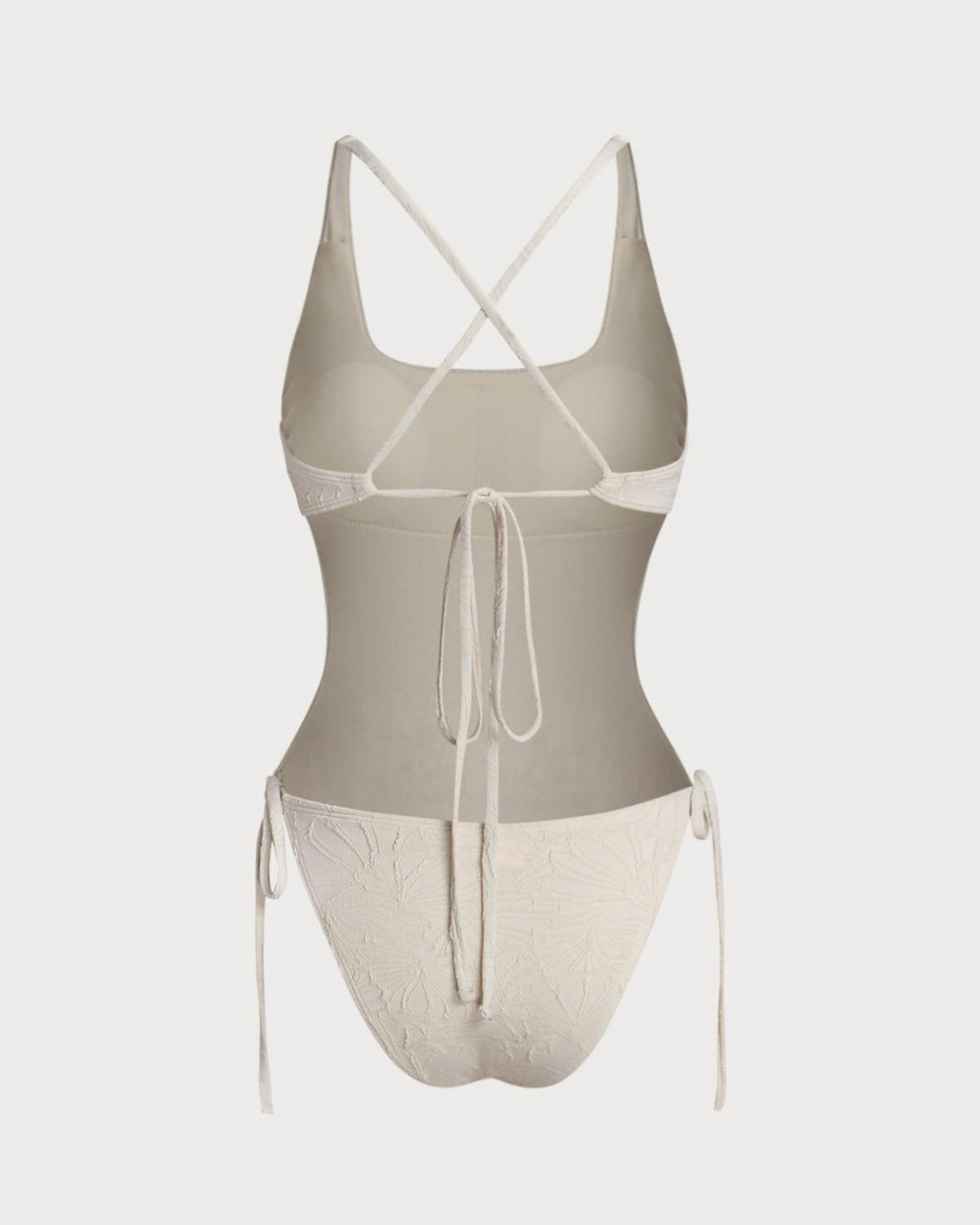 Off White Textured Bralette One Piece Swimwear Product Image