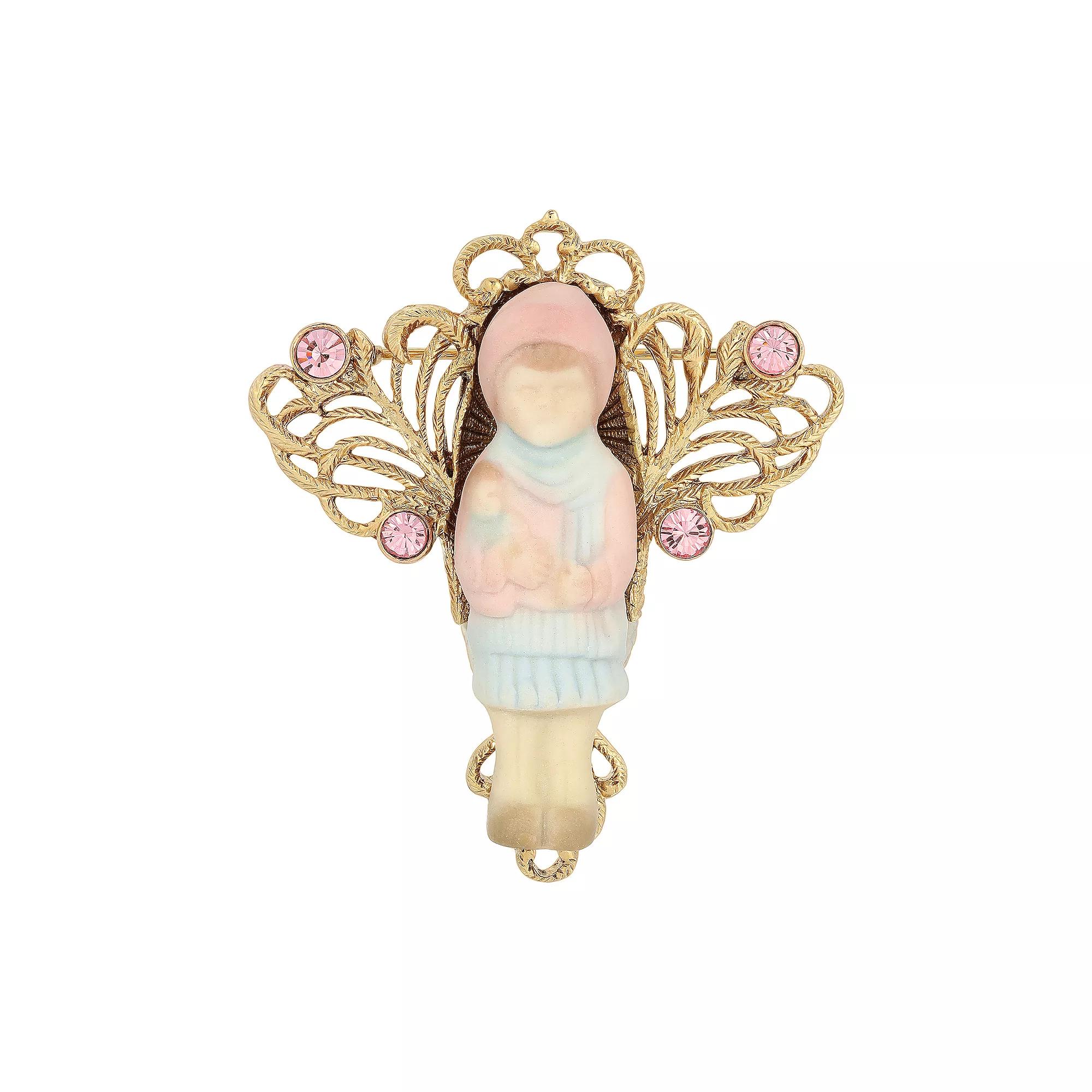 1928 14k Gold Dipped Porcelain Doll Pin, Women's, Blue Product Image