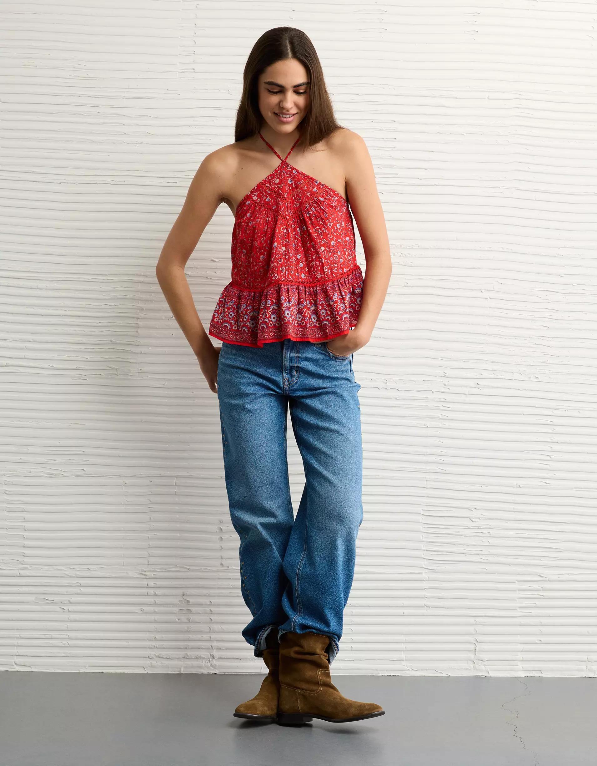 AE Y-Neck Lacy Halter Top Product Image