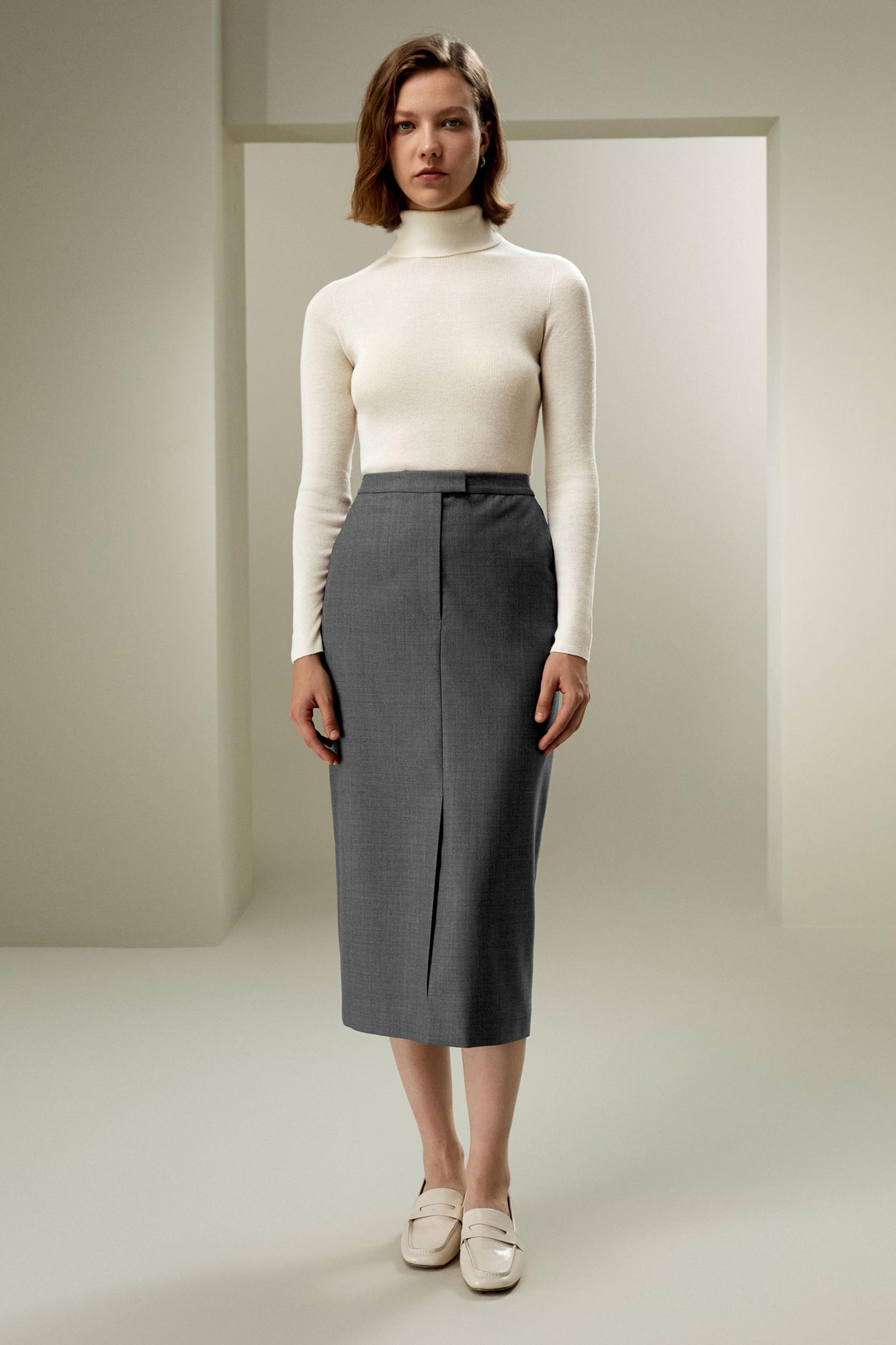 LILYSILK Wool Skirt - Female - Black Silk and Wool - Delicate Elastic Back Waist Skirt 6 Product Image