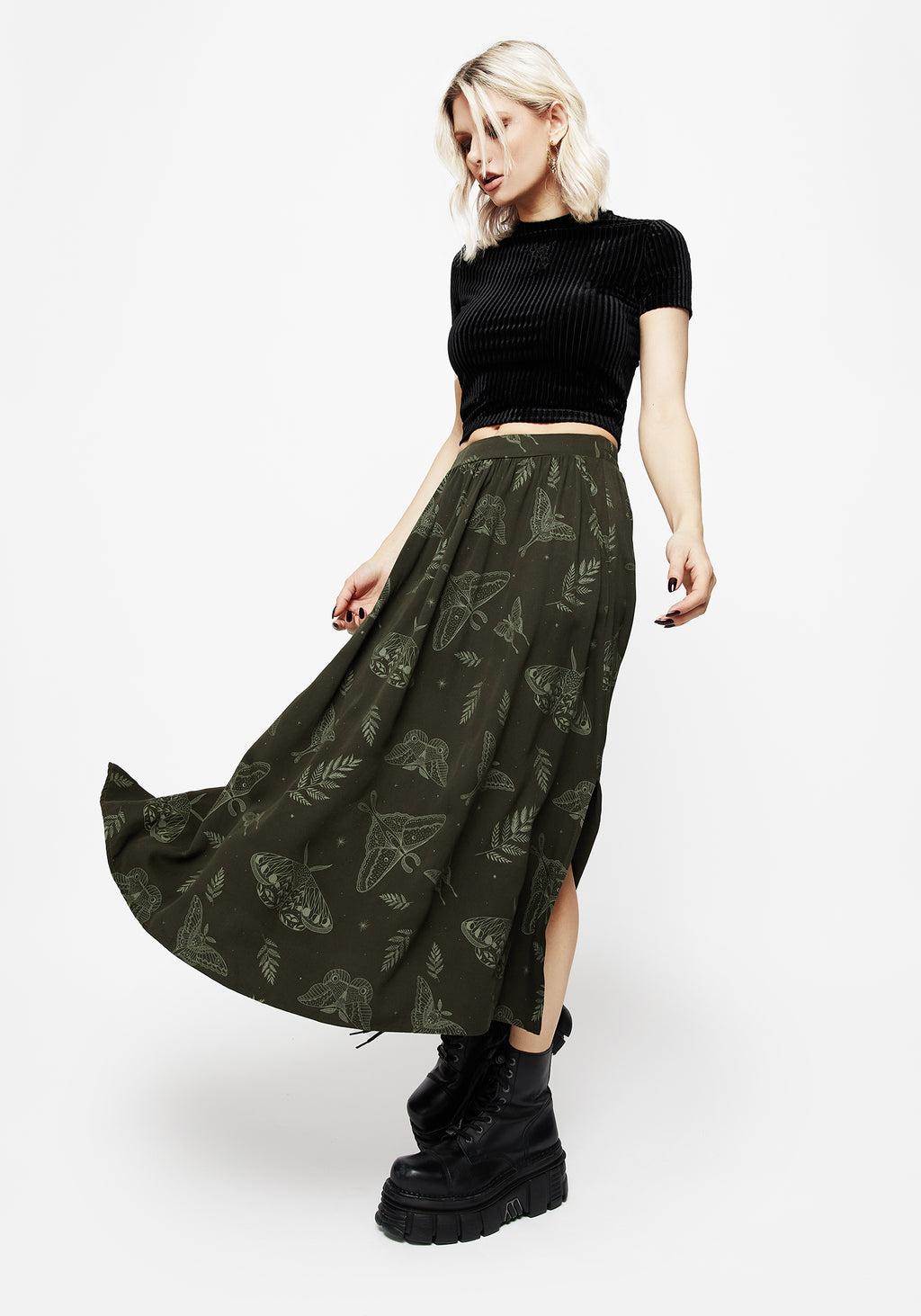 Callopistria Moth Print Midi Skirt - Green Product Image