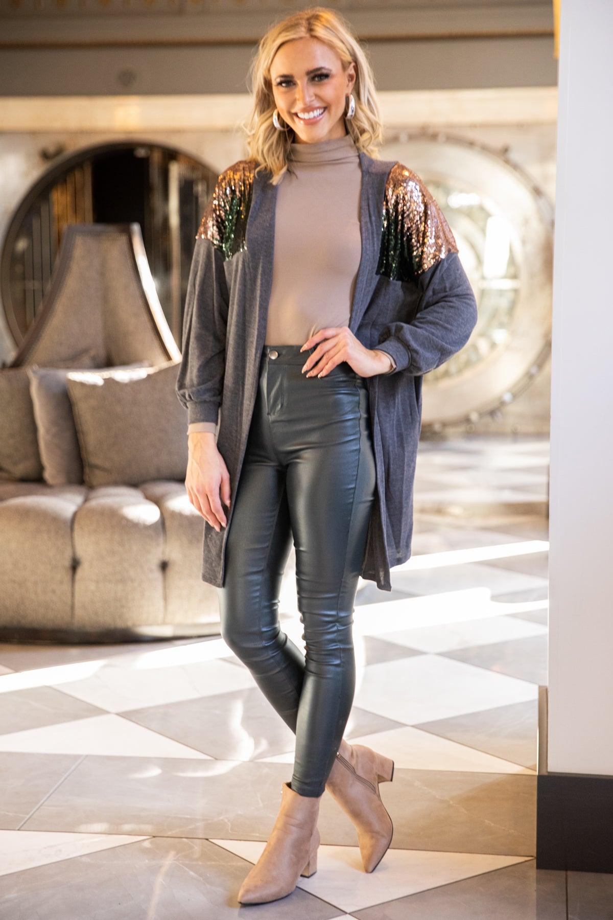 Grey Cardigan With Sequin Shoulders Product Image