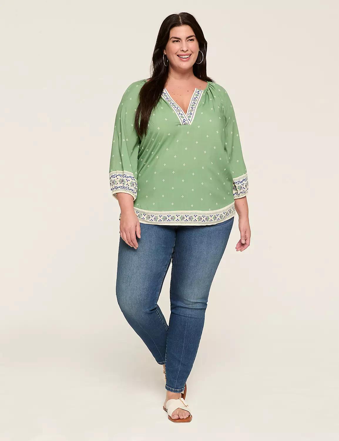 Swing 3/4-Sleeve Split-Neck Popover Blouse Product Image