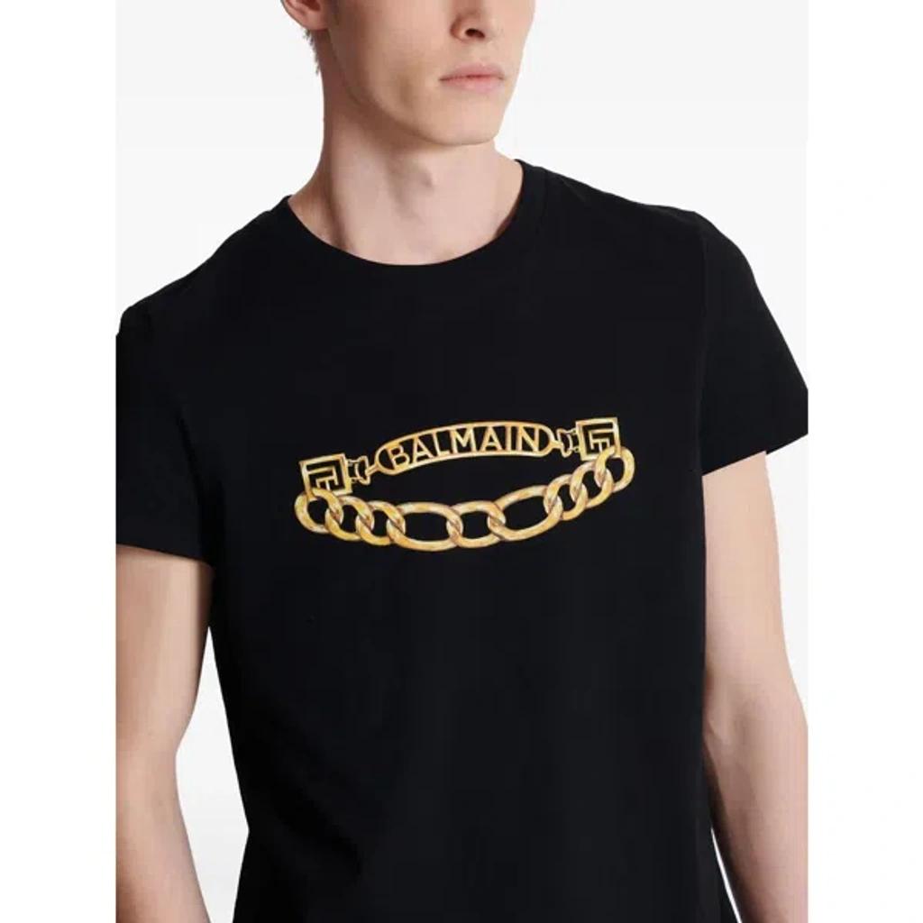 BALMAIN Black Crewneck T-shirt With Logo Print On The Front In Cotton Man Product Image