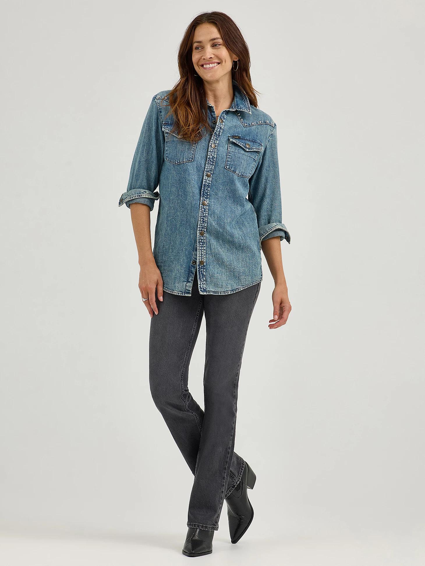 Women's Studded Working Western Denim Shirt | Women's Tops & Tees | Lee® Product Image