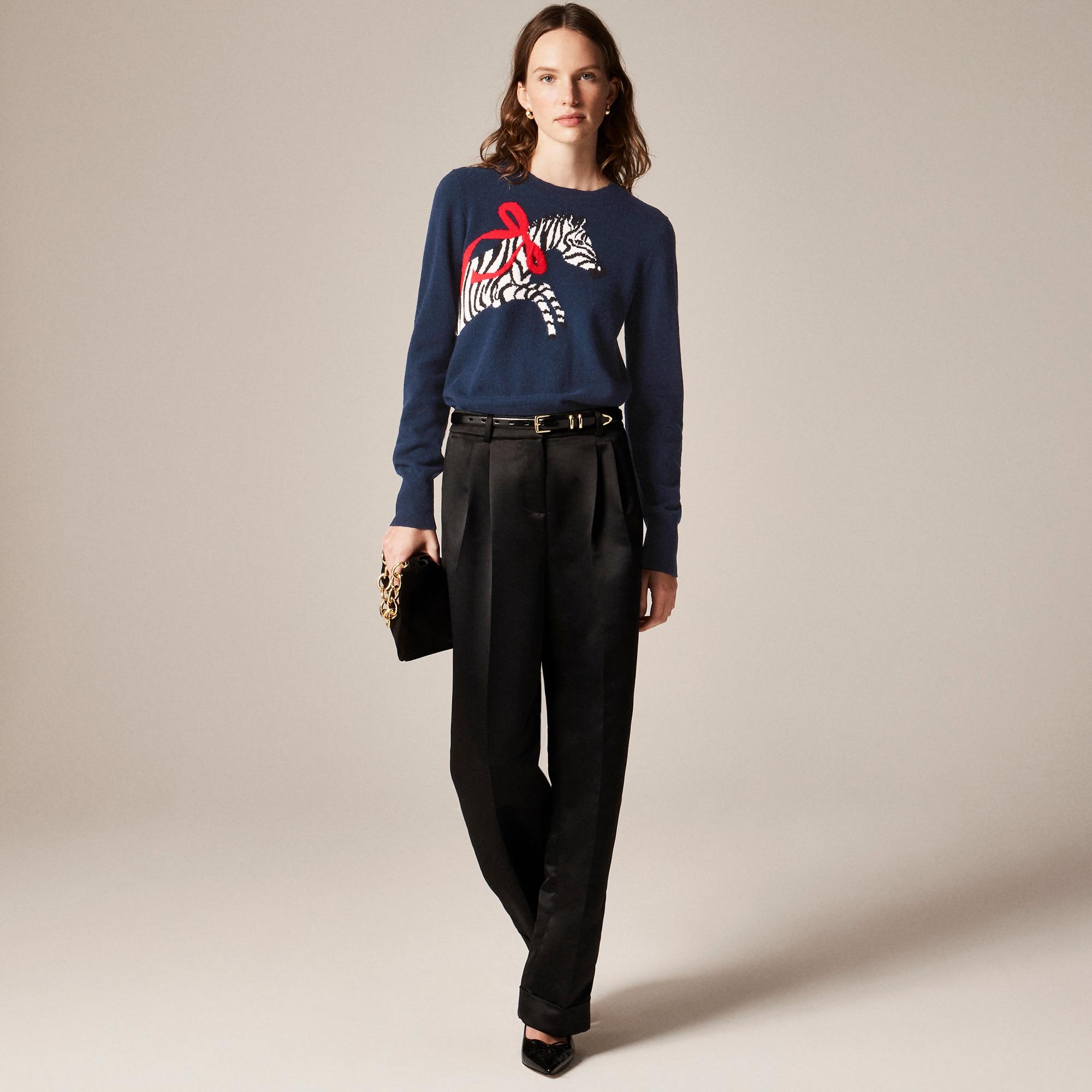 Cashmere classic-fit crewneck sweater in zebra intarsia Product Image