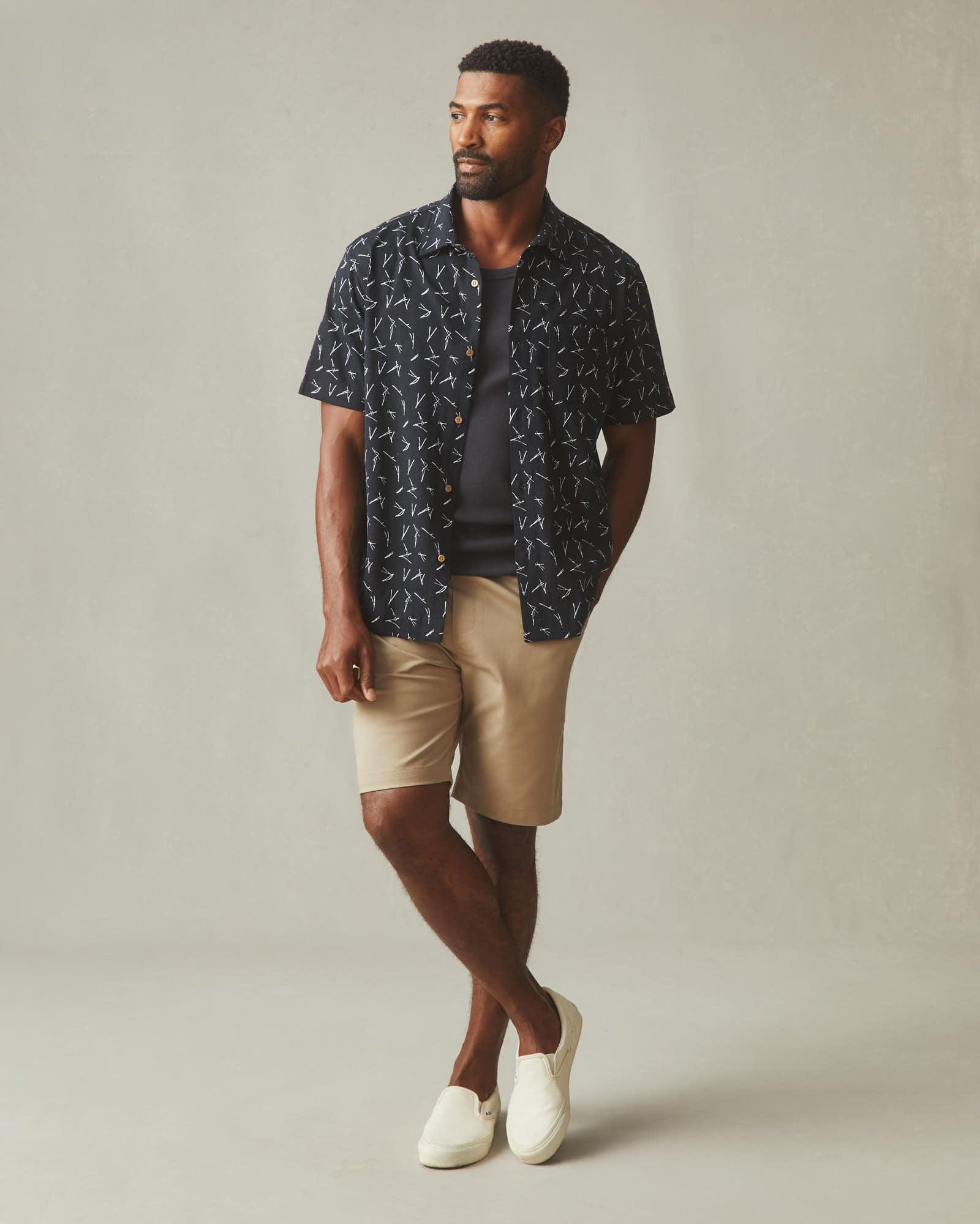 Men's Resort Shirt - Black White Print Male Product Image