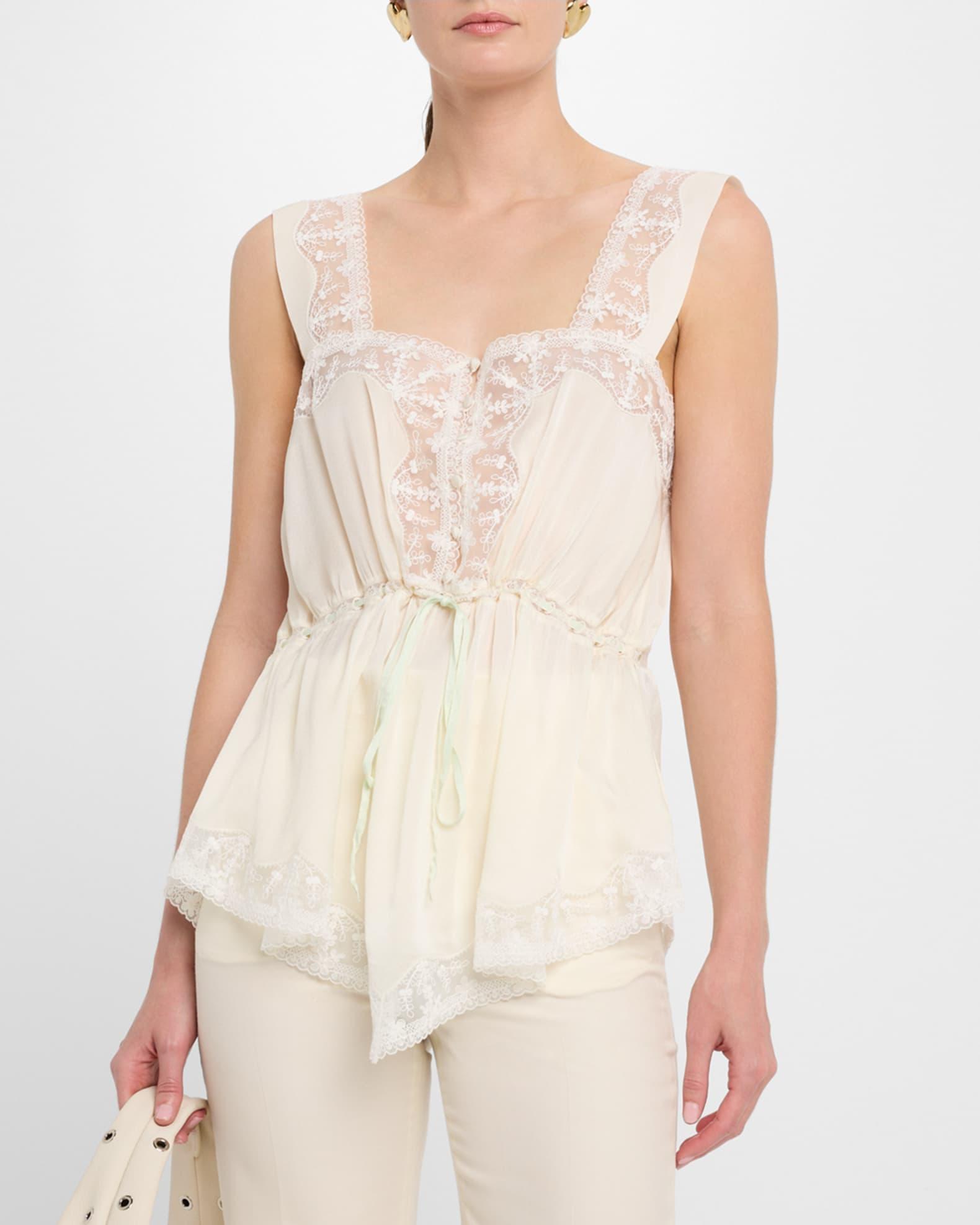 Lace-Trim Silk Sleeveless Top Product Image