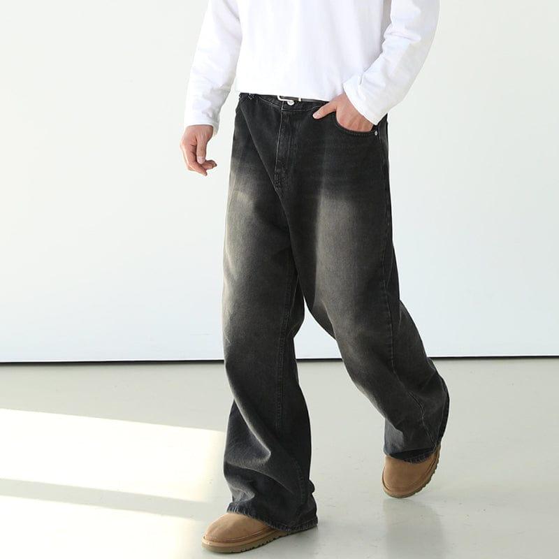 RT No. 7002 WASHED BLACK WIDE STRAIGHT DENIM JEANS Product Image