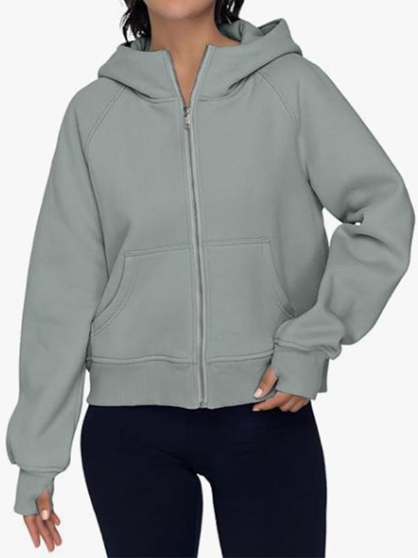 Hooded Long Sleeves Pockets Solid Color Zipper Jackets Outerwear Product Image